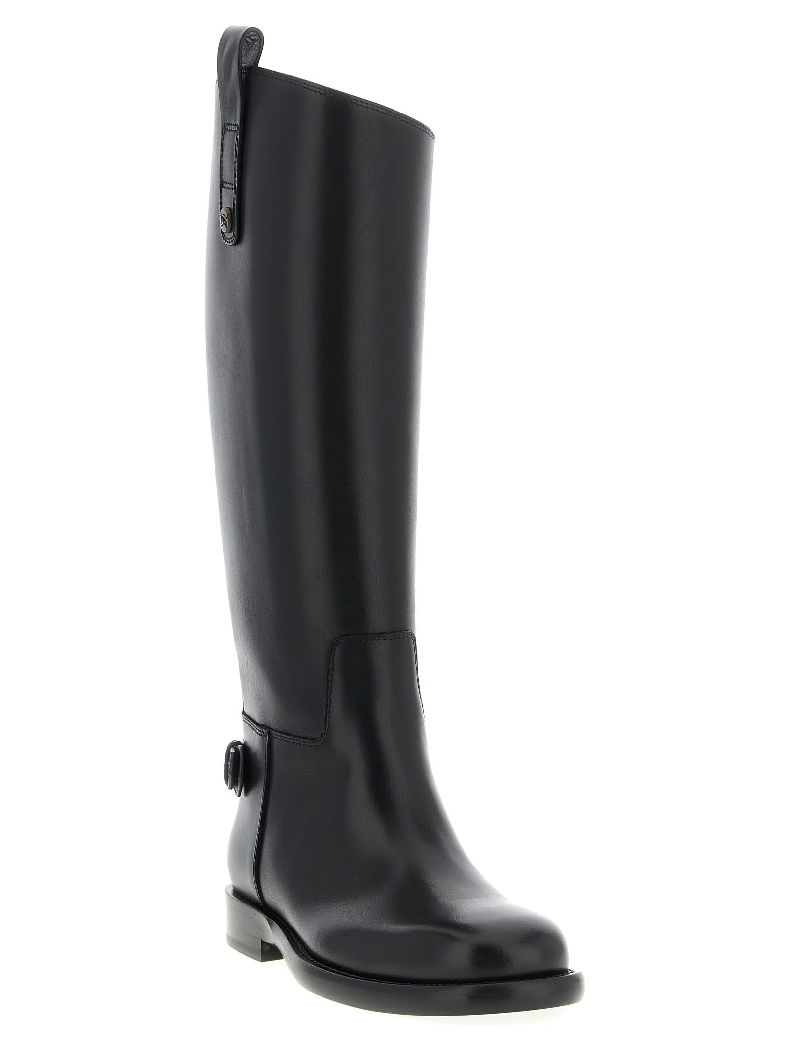 Burberry Cavalier Knee-high Leather Riding Boots In Black