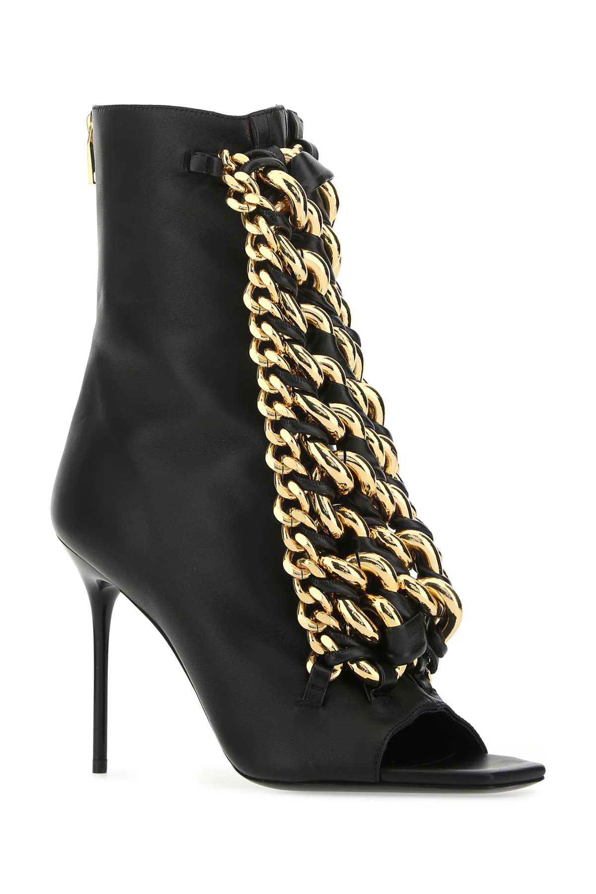 Shop Balmain Black Leather Chain Sandals In Ead