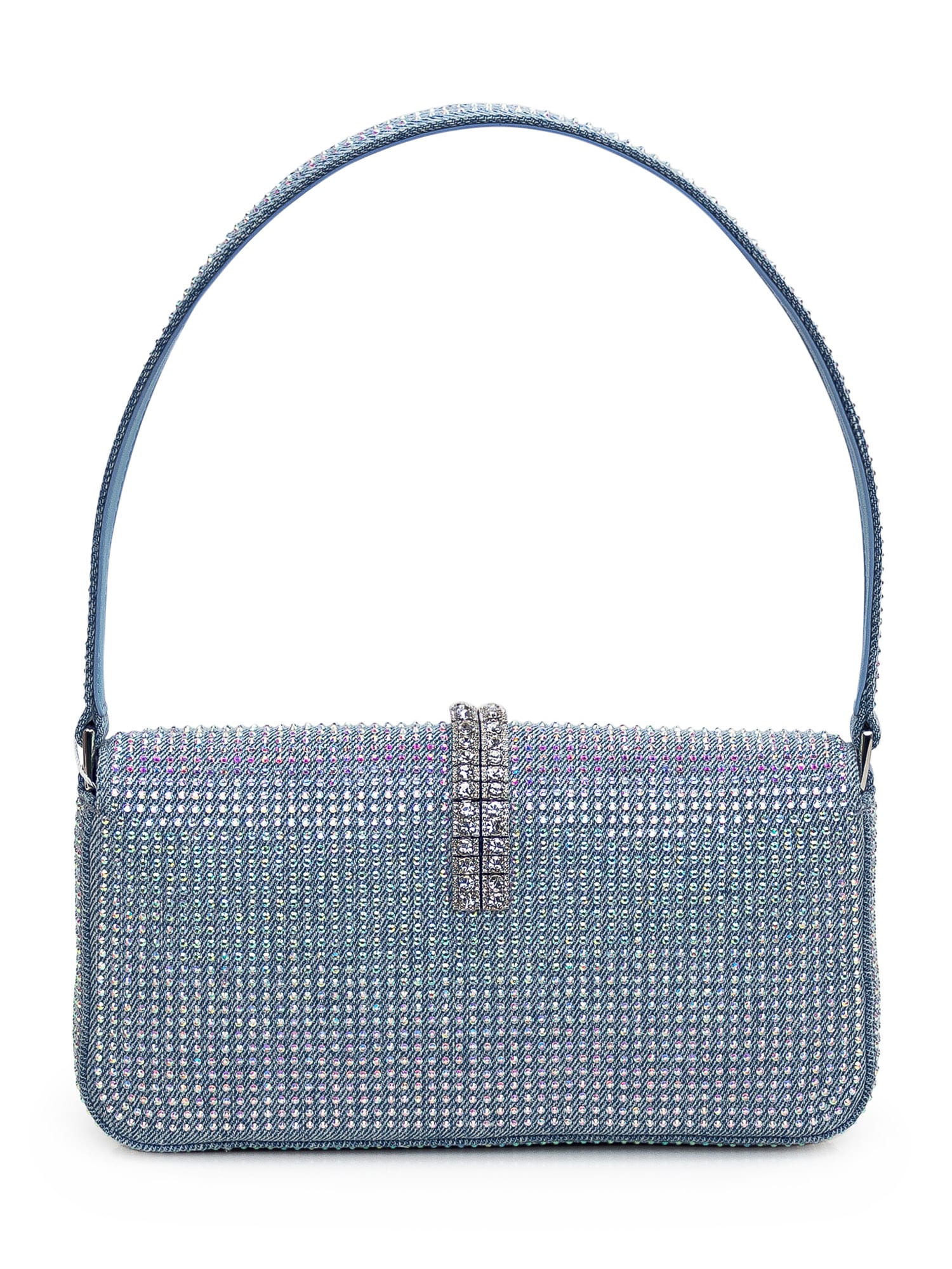 Shop Self-portrait Denim Baguette Bag In Blue