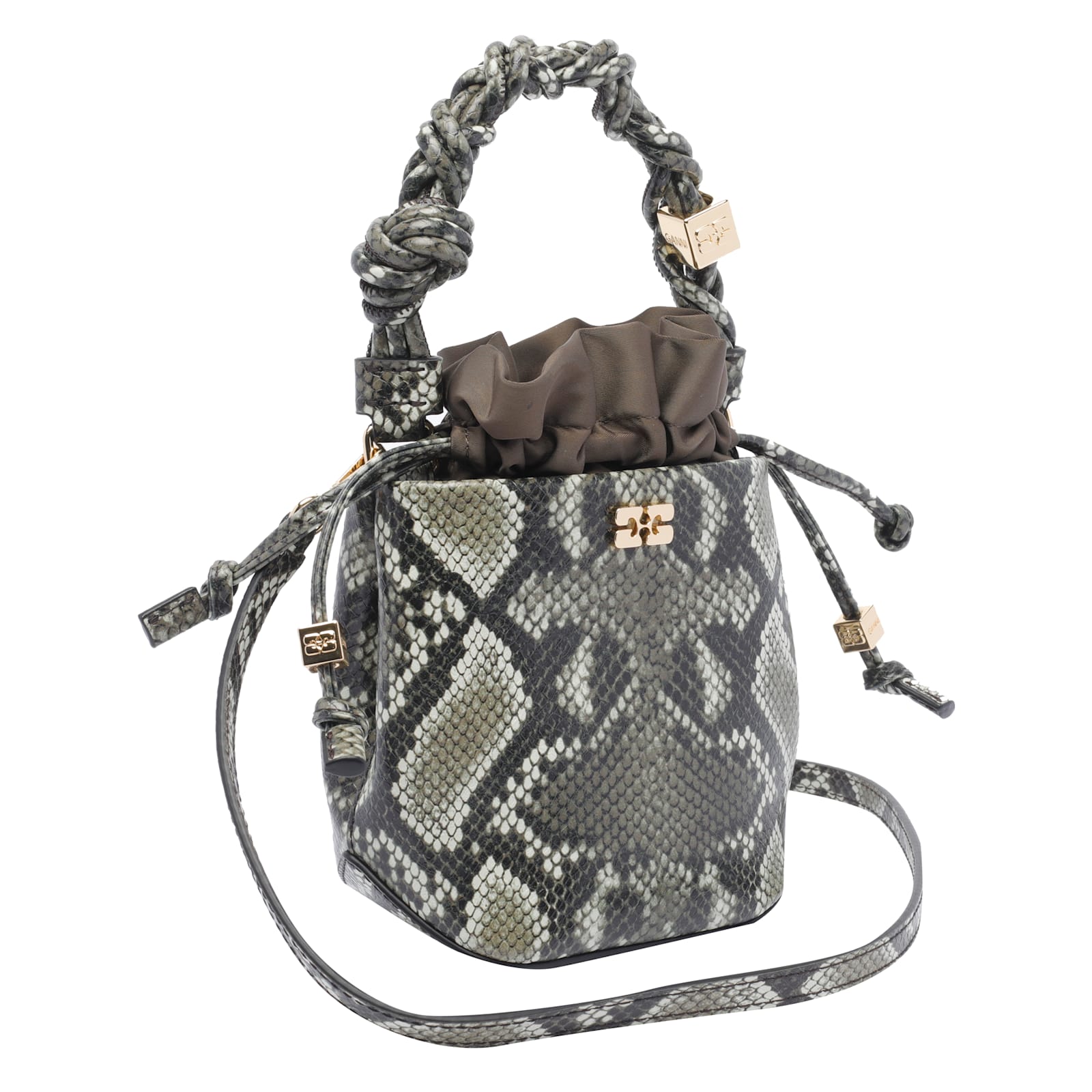 Ganni Women Mini Bou Snake Bucket Bag
