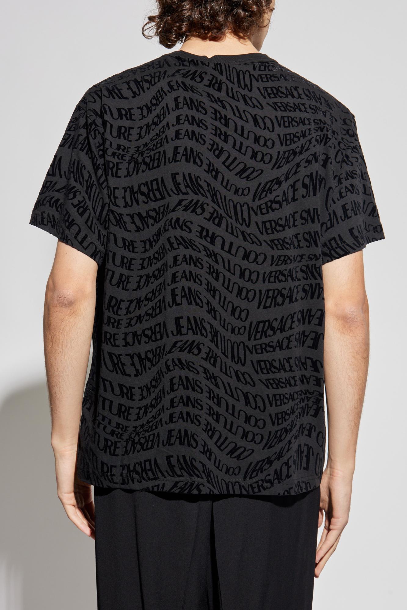 Versace Jeans Couture T-shirt With A Monogram And A Velvety Finish In Black