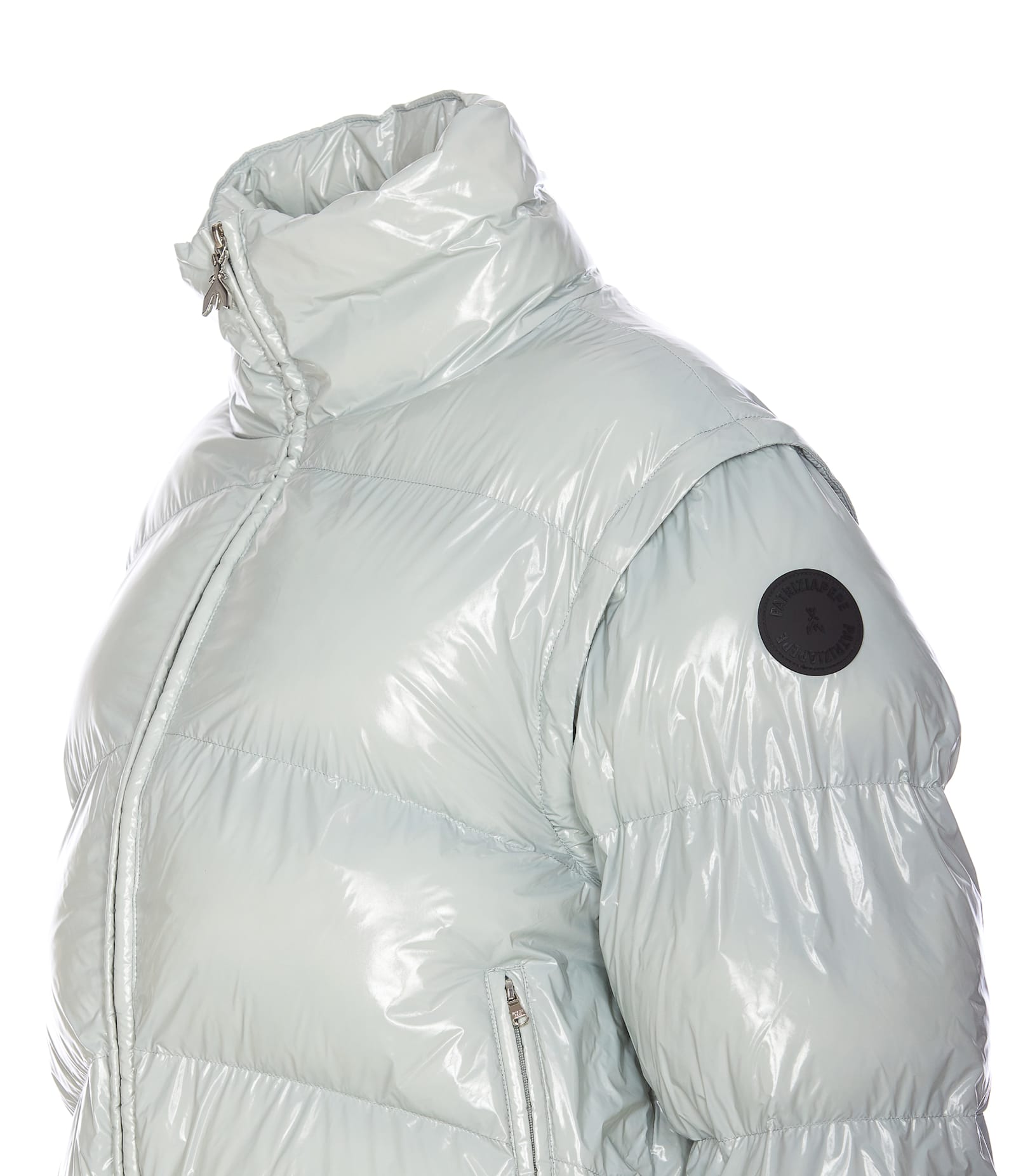 Patrizia Pepe Short Nylon Down Jacket In Grey