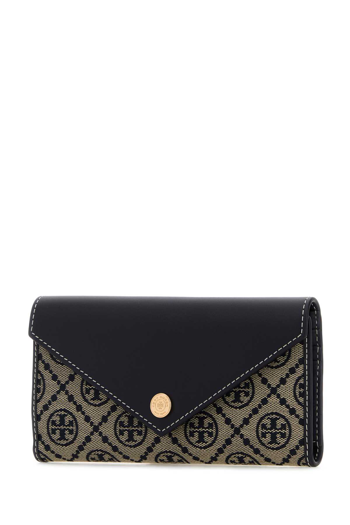 Tory Burch Embroidered Canvas T Monogram Envelope Wallet In Black