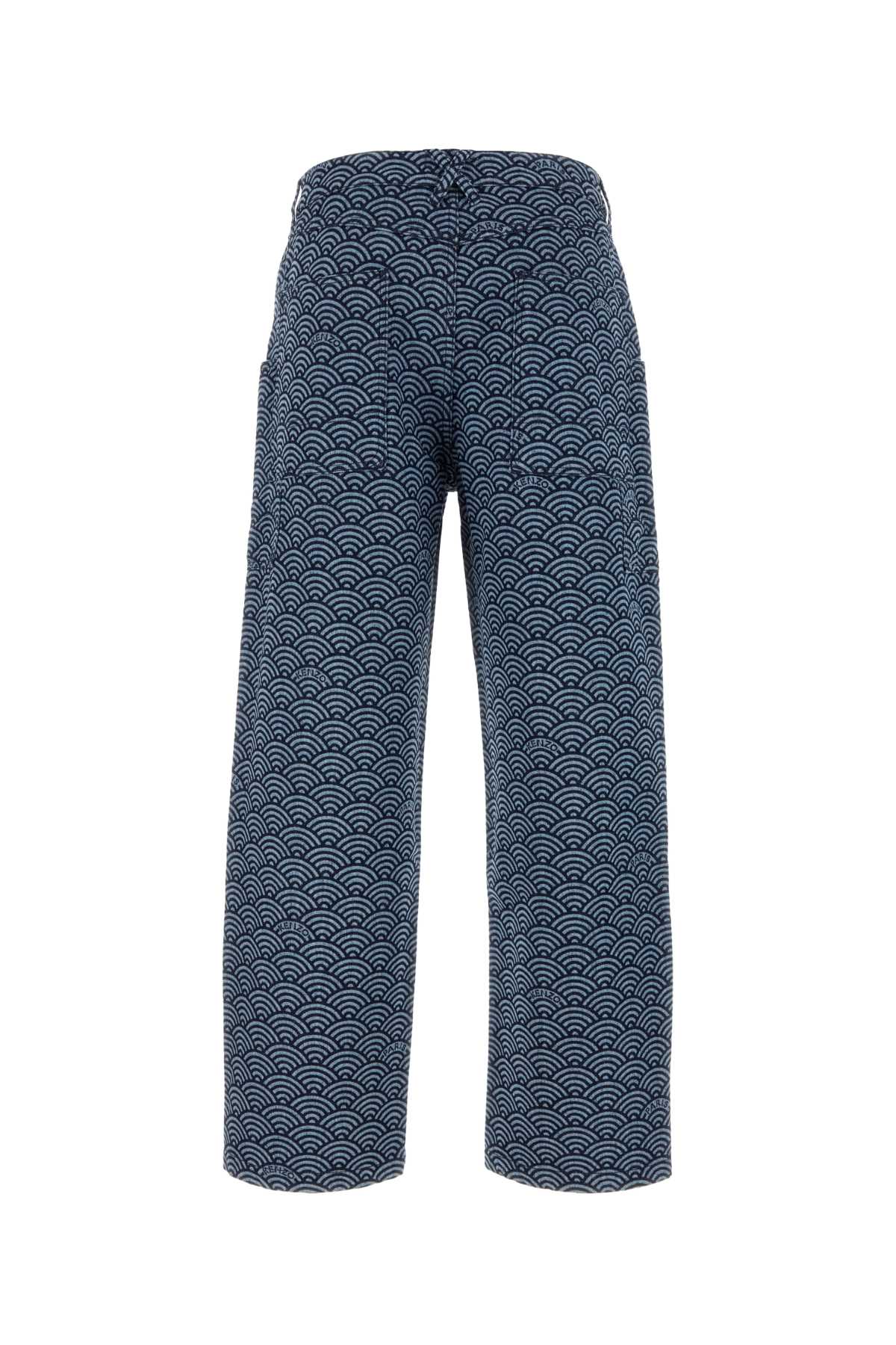 Kenzo Monkey Workwear Jeans With Seigaiha Print In Rinsebluedenim