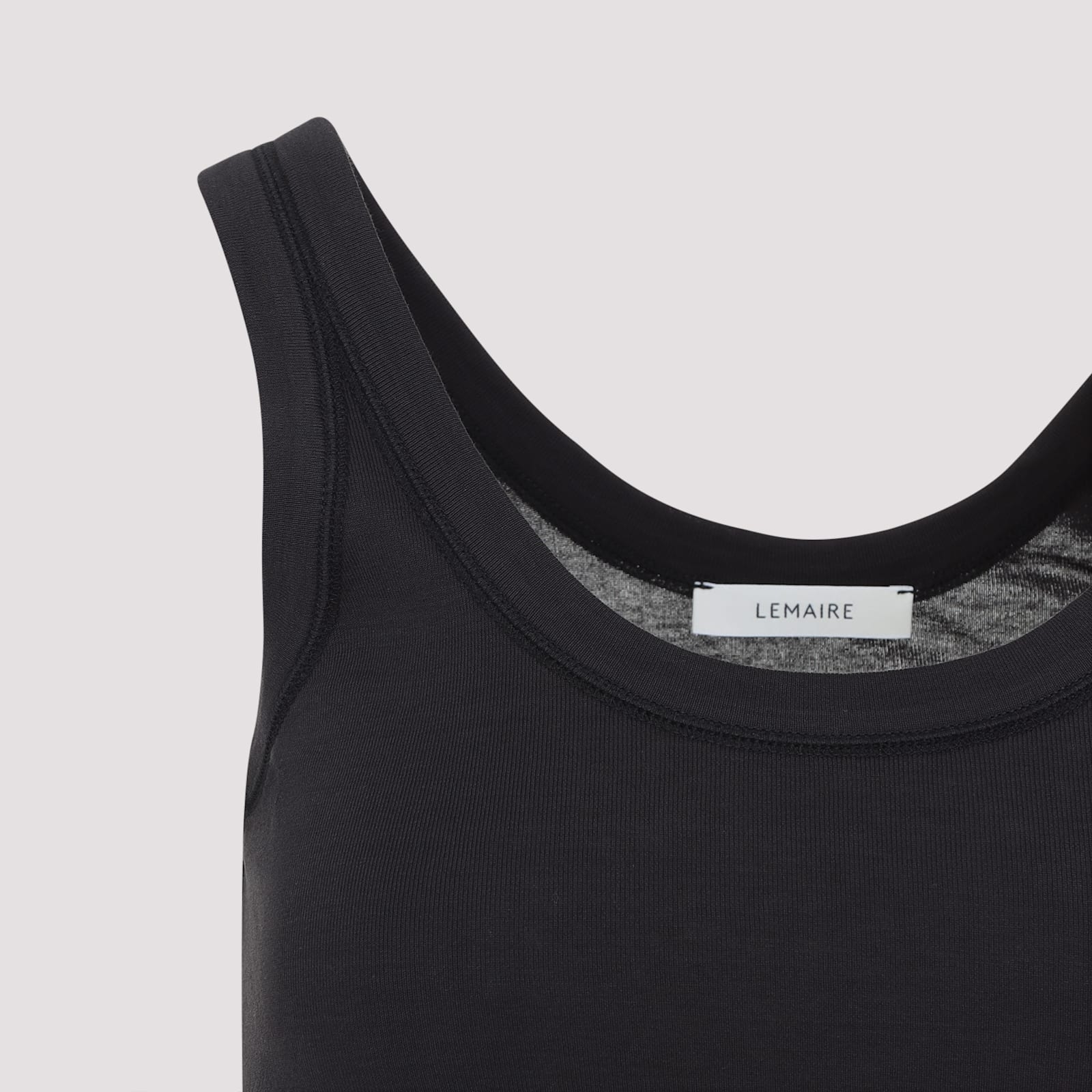 Lemaire Form-fitting Black Ribbed Tank Top With Scoop Neckline In Black