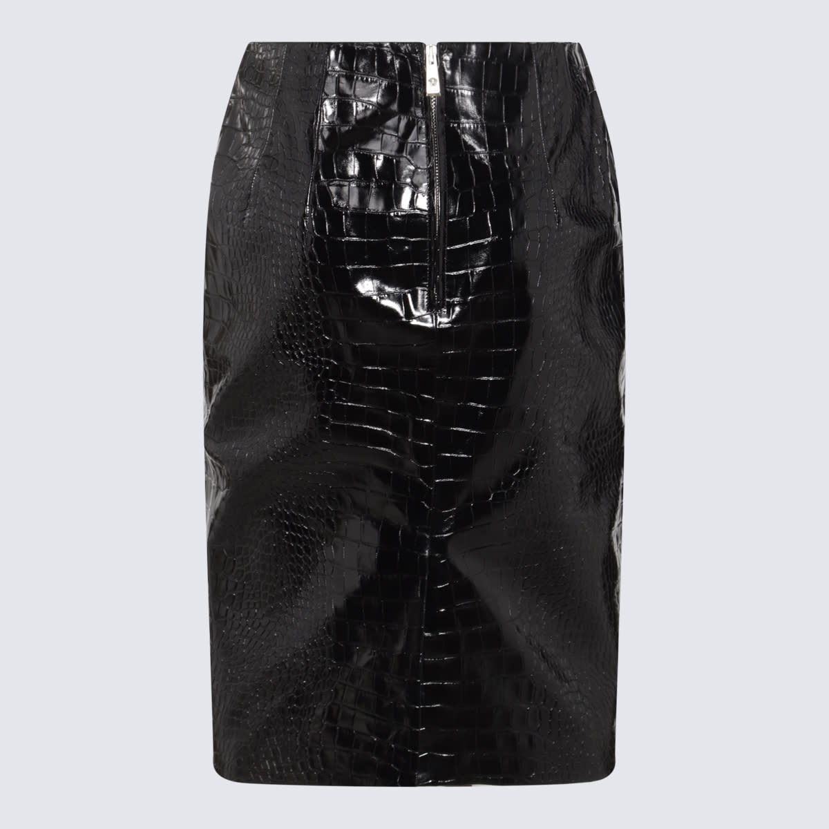 Shop Versace Black Leather Midi Skirt