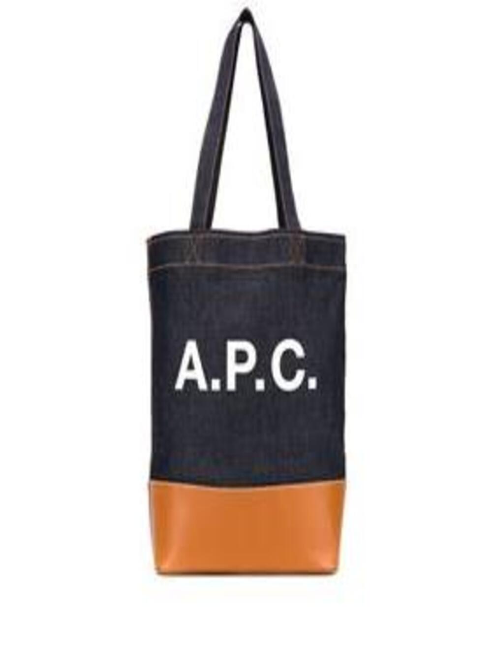 Shop Apc Axel Blue And Brown Handbag With Logo Print In Denim Woman