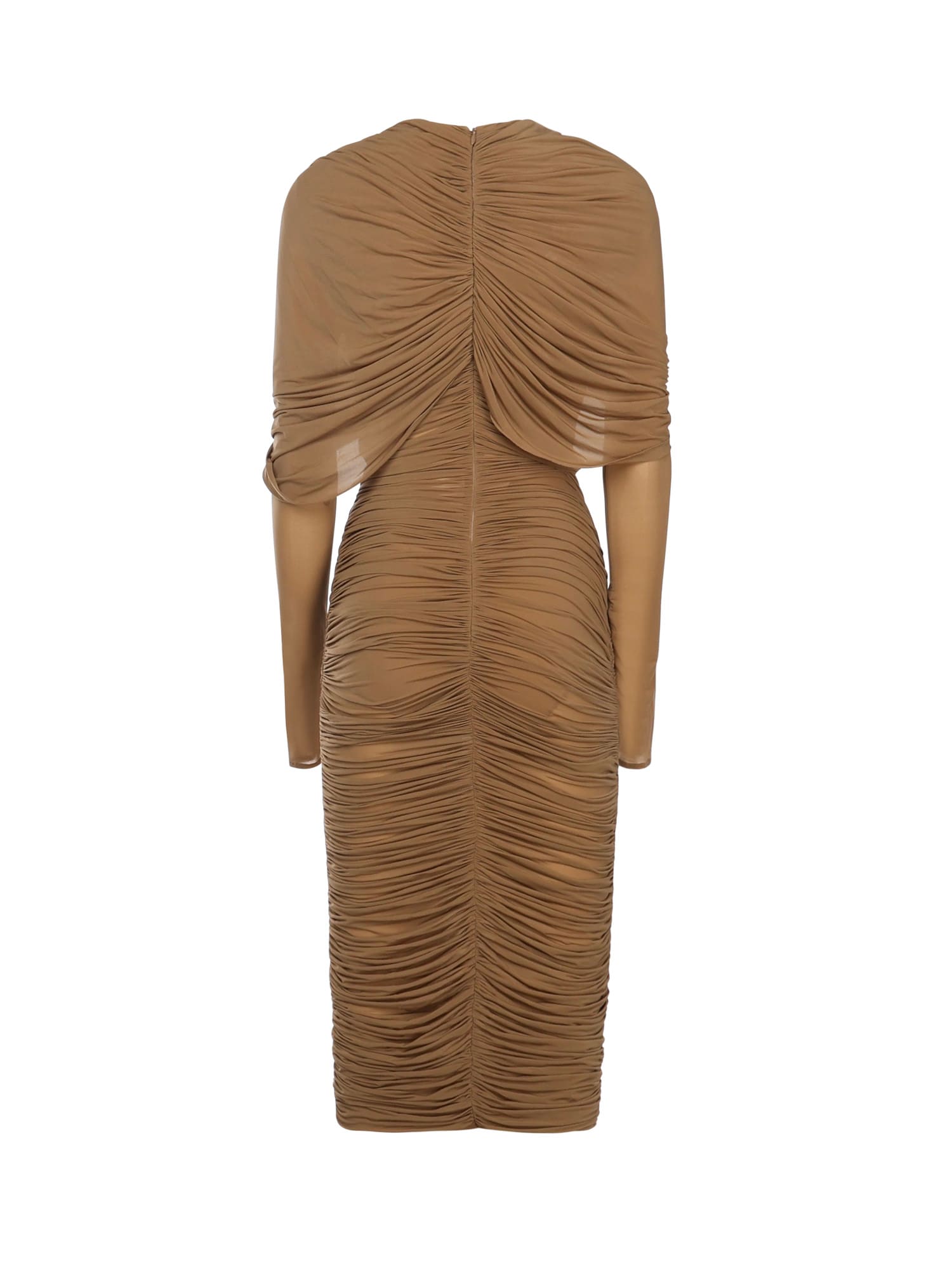 Magda Butrym Draped Beige Dress With High Neck In Brown