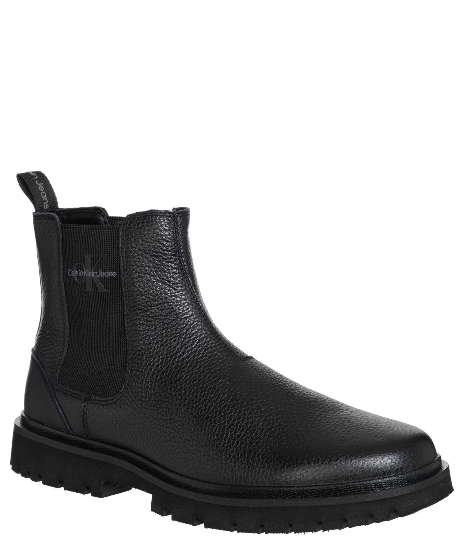 Shop Calvin Klein Leather Ankle Boots In Triple Black