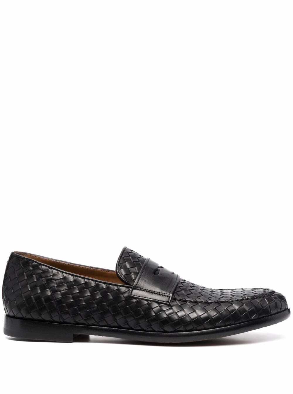 Doucal's Doucals Mans Penny Black Woven Leather Loafers