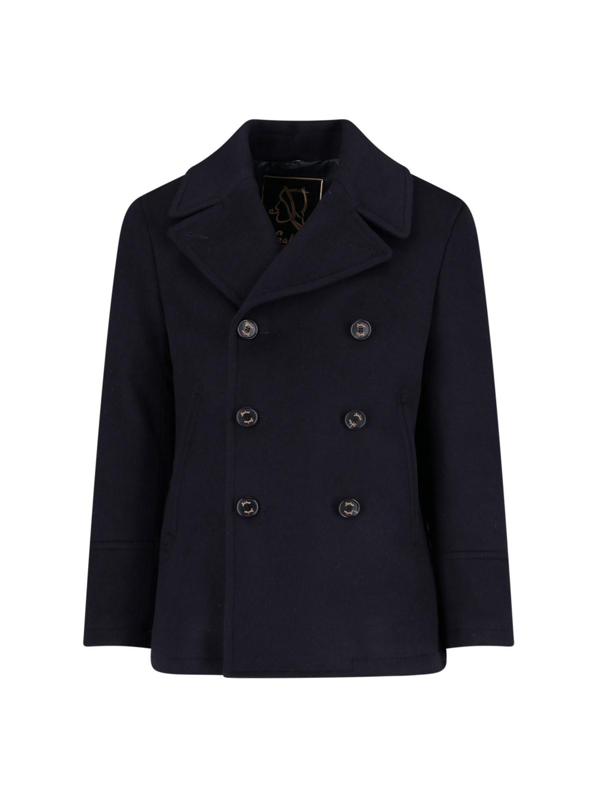 Shop Sealup Double-breasted Short Coat In Blue