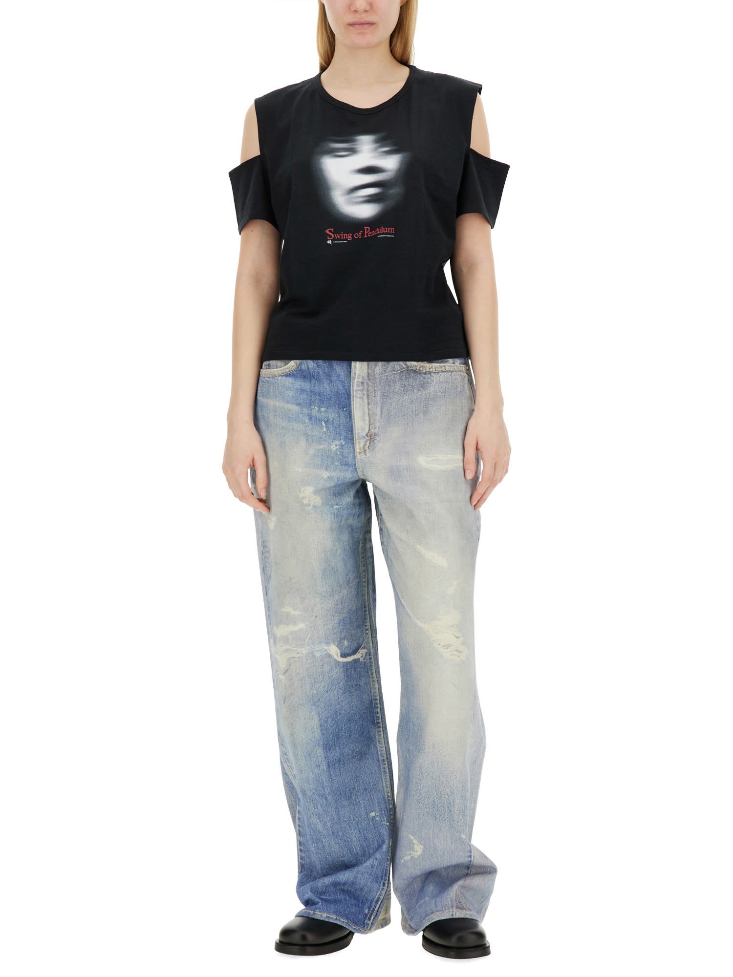 Our Legacy Wide Fit Digital Denim Print Trousers In Blue