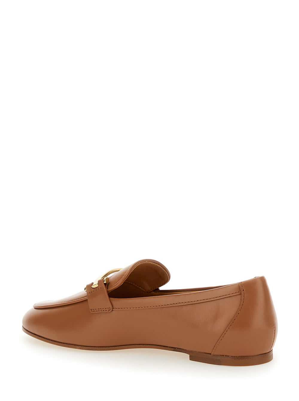 Shop Tod's Brown Loafers With Logo Plaque In Leather Woman