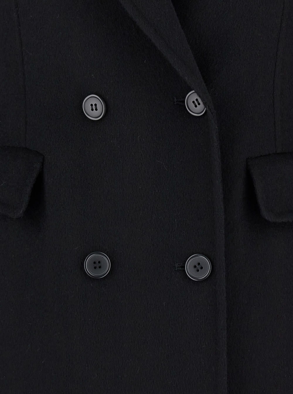 Shop P.a.r.o.s.h Long Black Double-breasted Coat With Ribbed Revers In Wool Woman