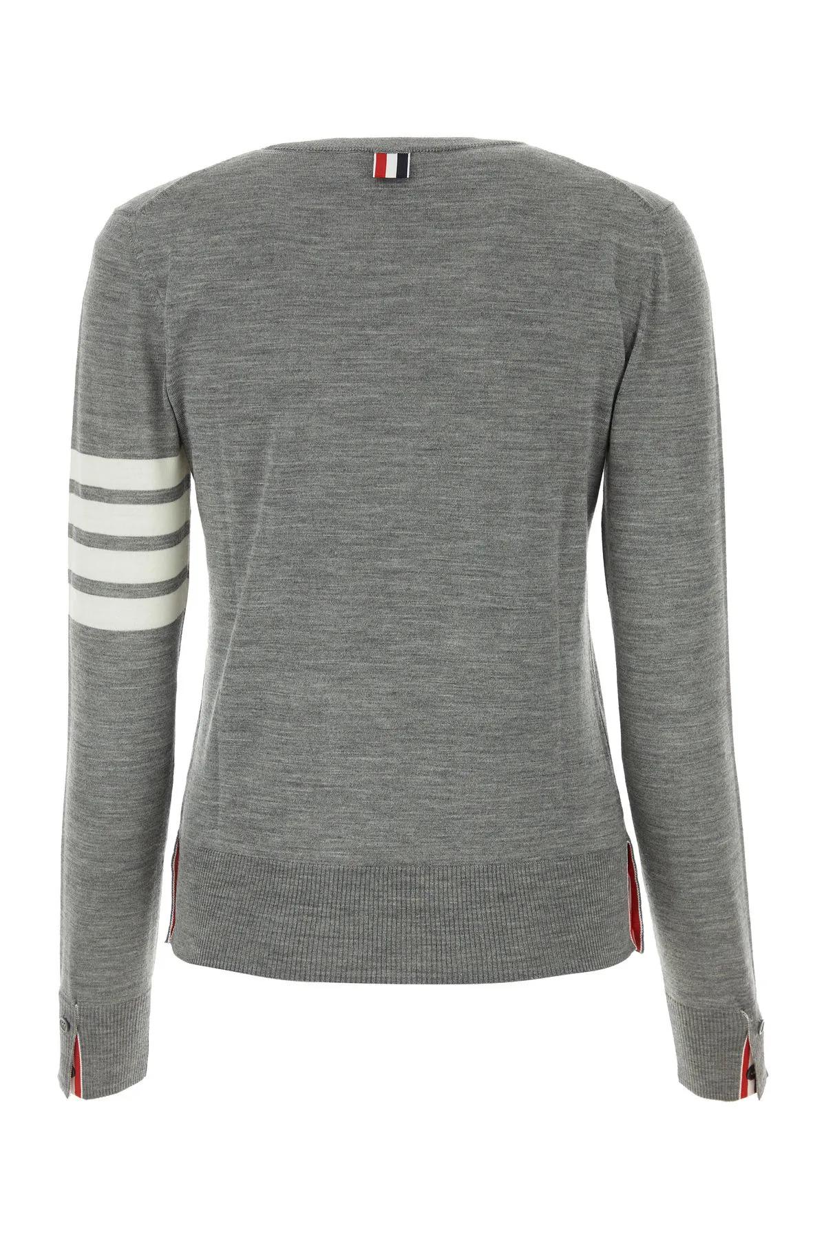 Thom Browne Melange Grey Wool Sweater In Lt Grey