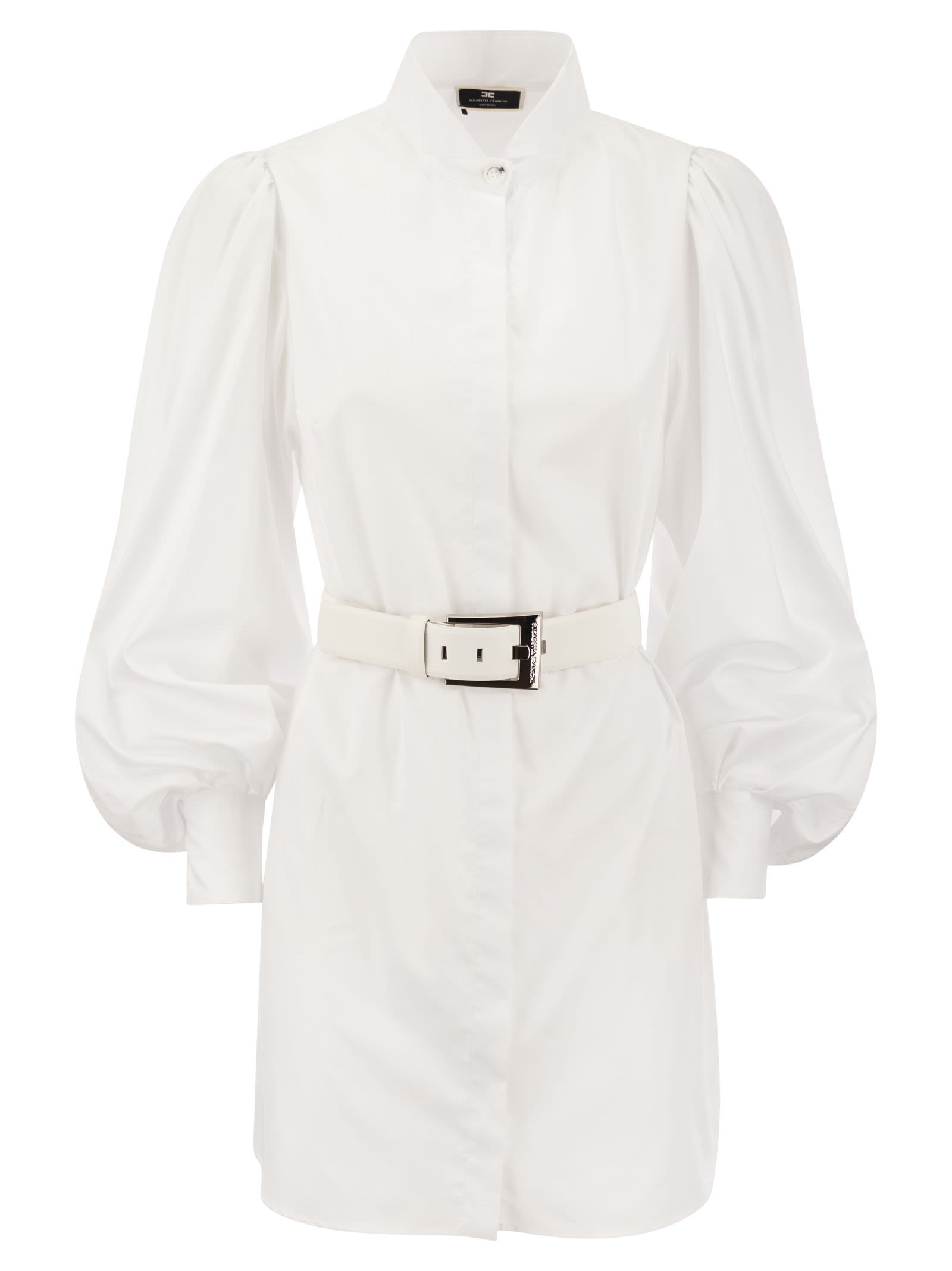 Shop Elisabetta Franchi Cotton Poplin Shirt Minidress In Bianco