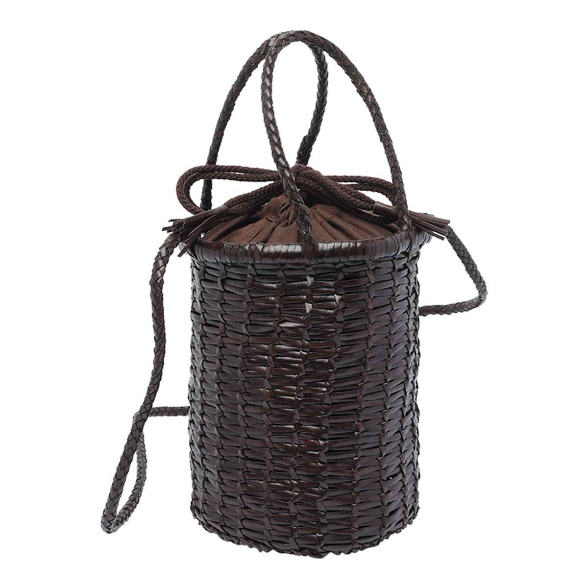 Dragon Diffusion Cylindrical Woven Dual Handles Shoulder Bag In Black