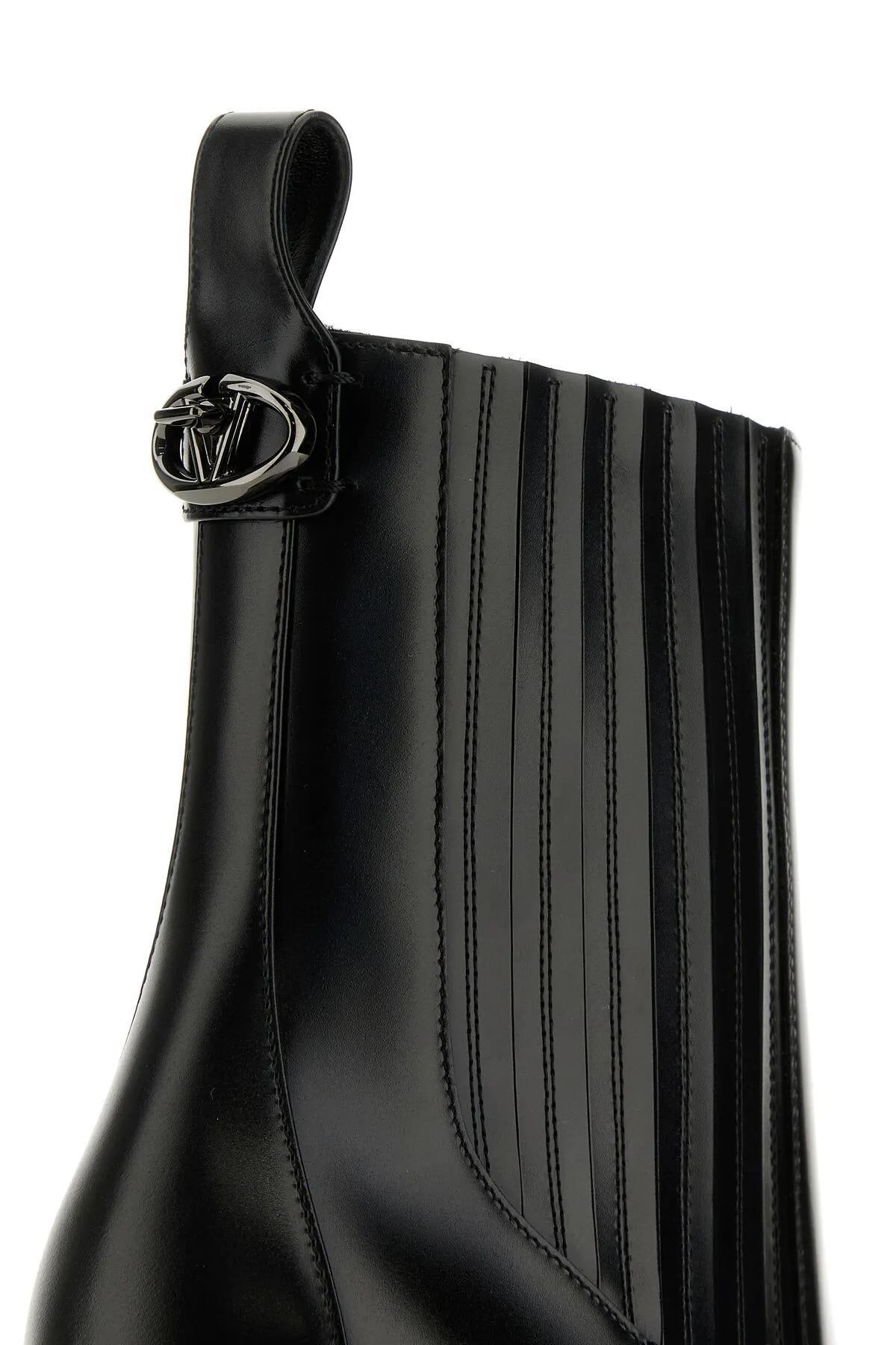 Shop Valentino Black Leather Vlogo Lockette Ankle Boots