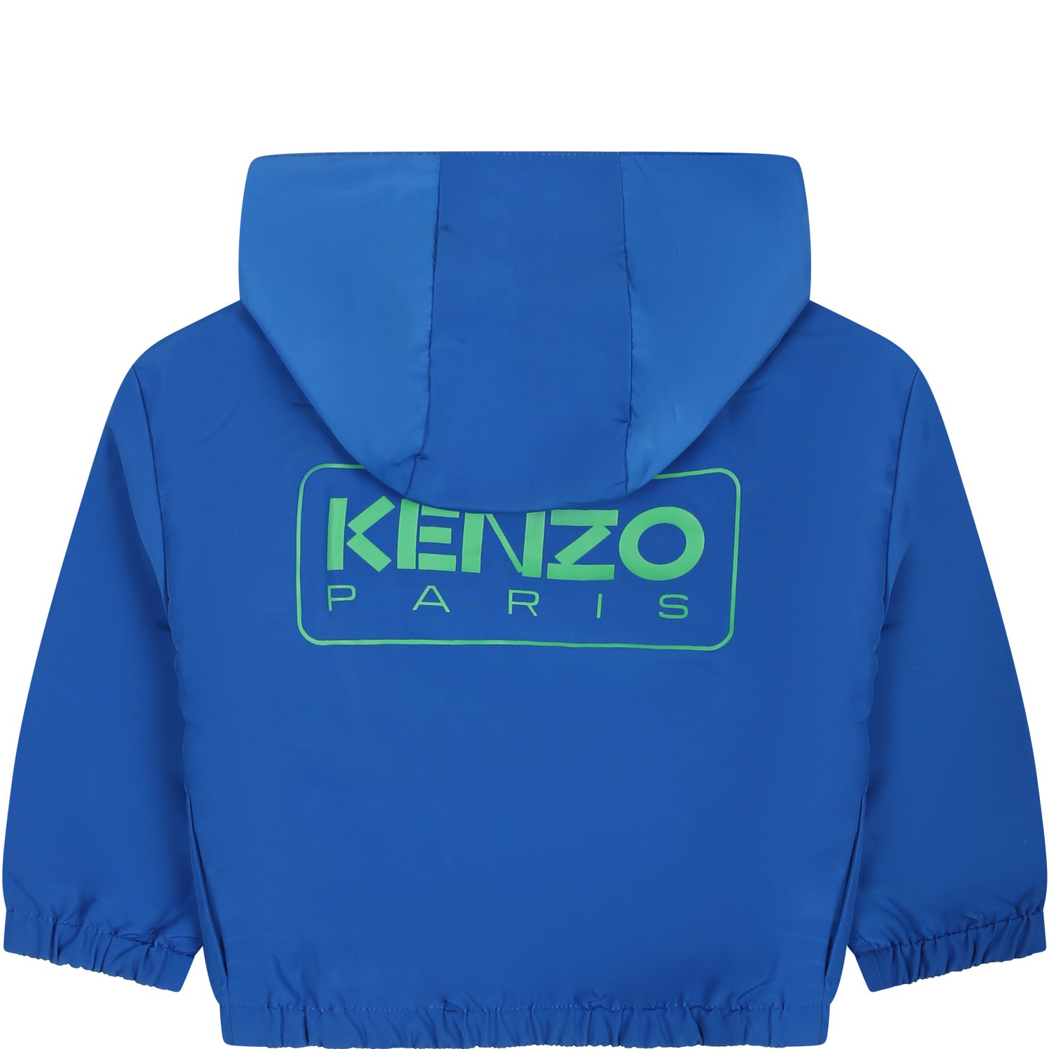 Shop Kenzo Reversible Windbreaker For Baby Boy With Logo In Light Blue
