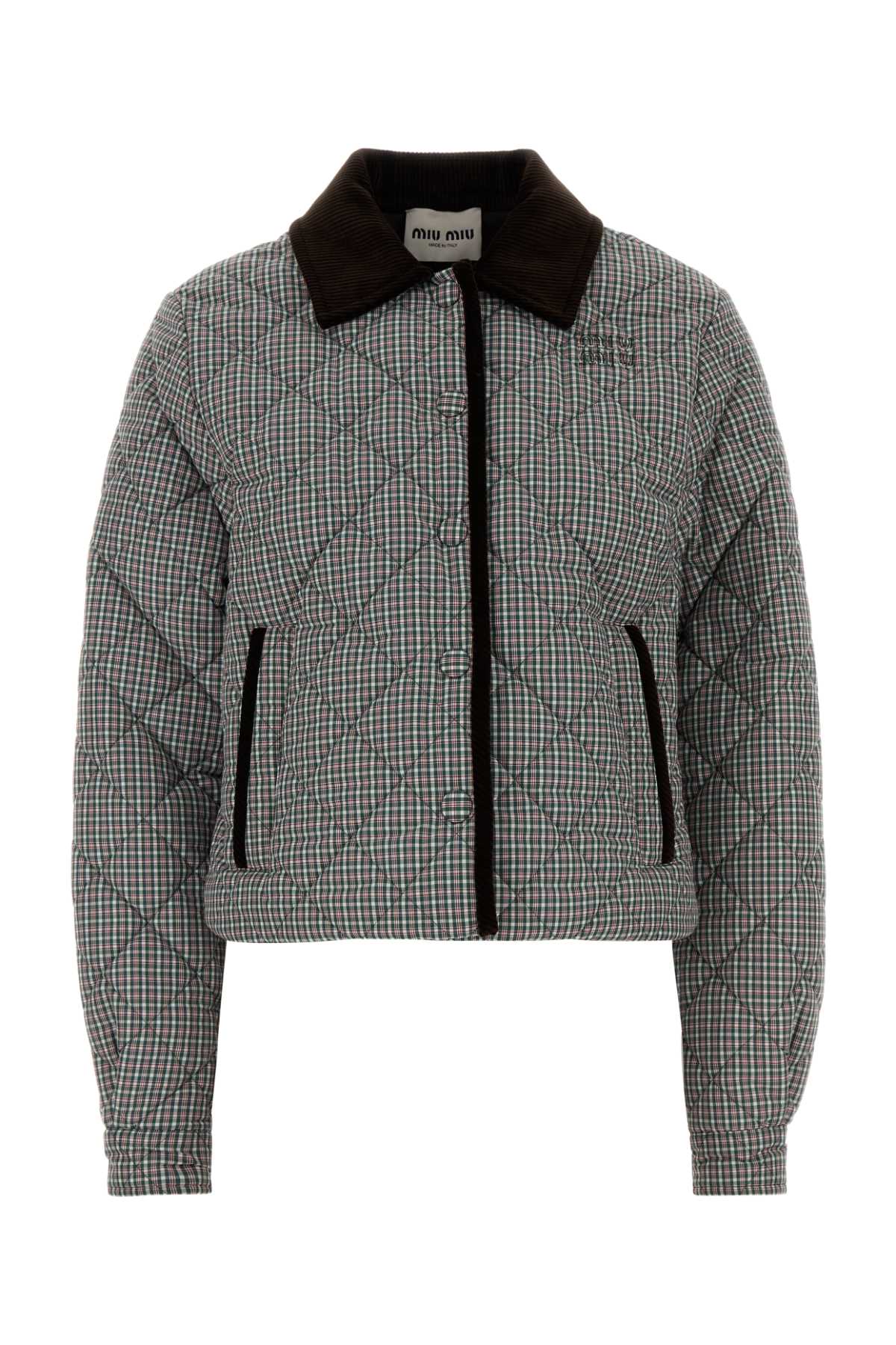 Miu Miu Quilted Nylon Blend Jacket Collar In Gray