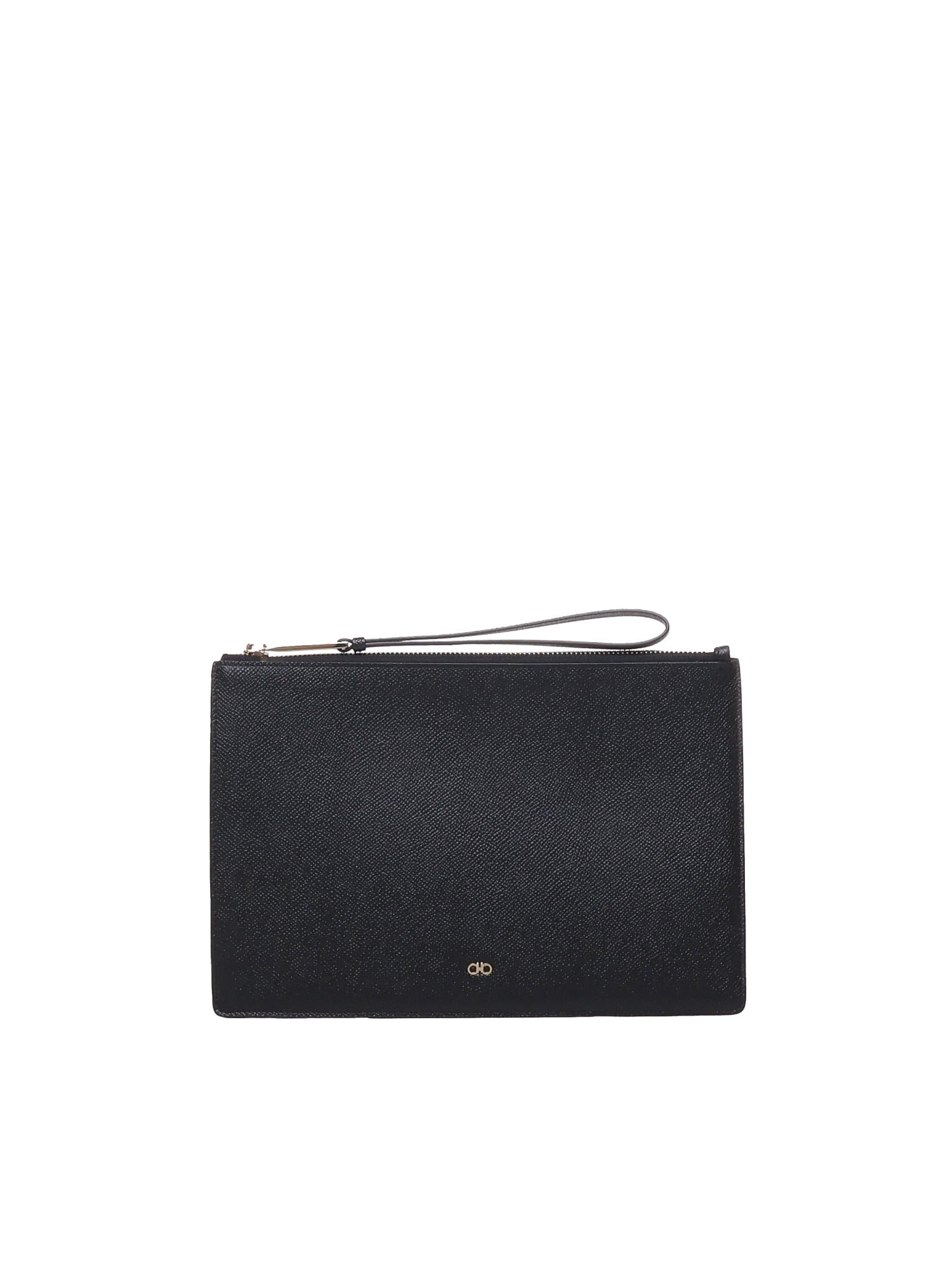 Shop Ferragamo Calfskin Clutch Bag In Black