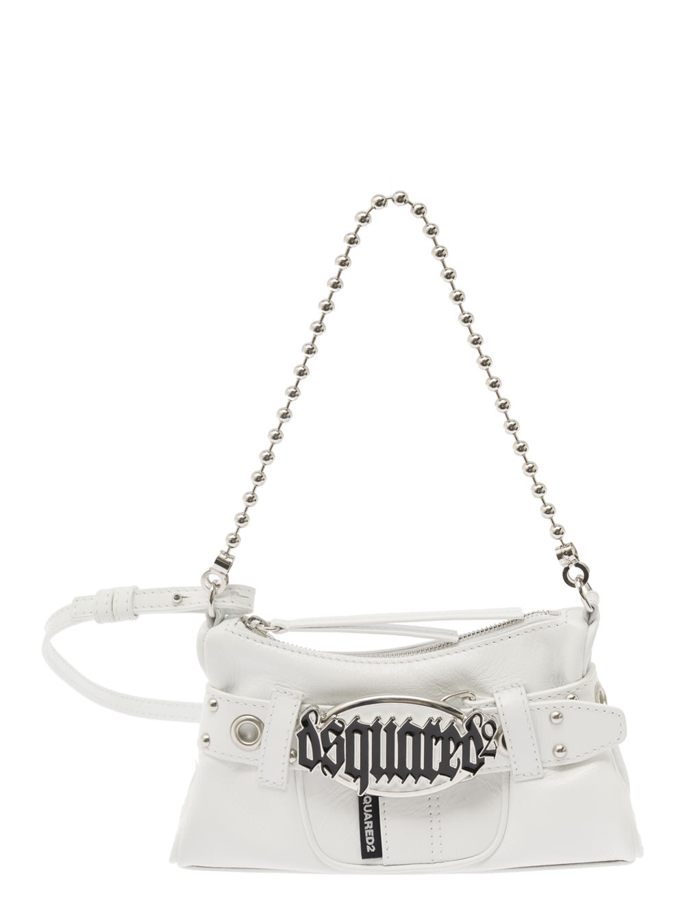 Shop Dsquared2 Gothic White Shoulder Bag With Belt Detail In Smooth Leather Woman