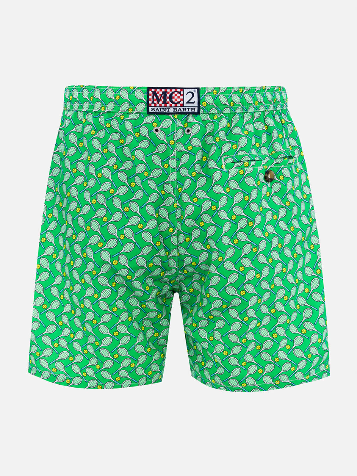 Mc2 Saint Barth Man Lightweight Fabric Swim-shorts Lighting Micro Fantasy With Tennis Print In Green