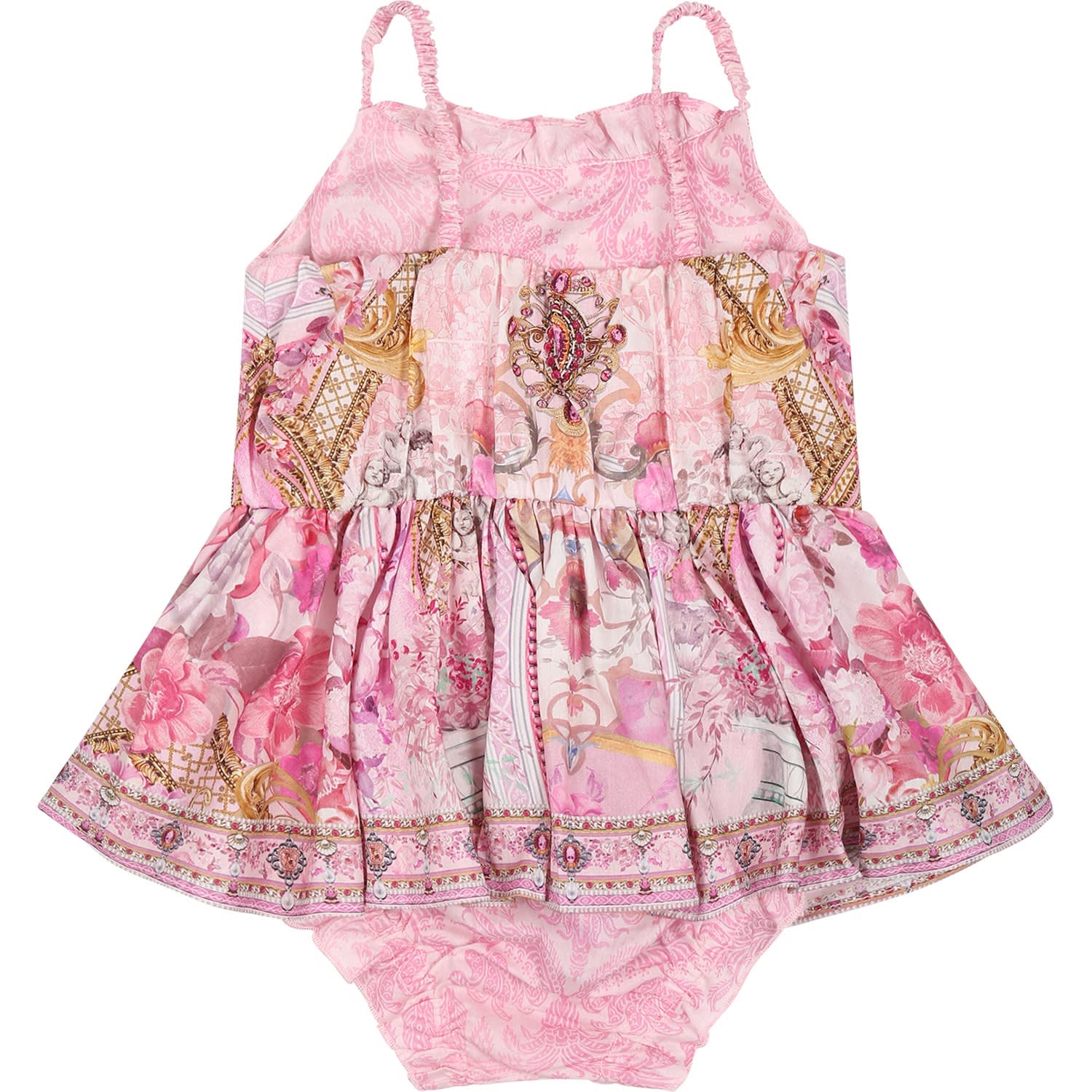 Shop Camilla Pink Romper For Baby Girl With Floral Print