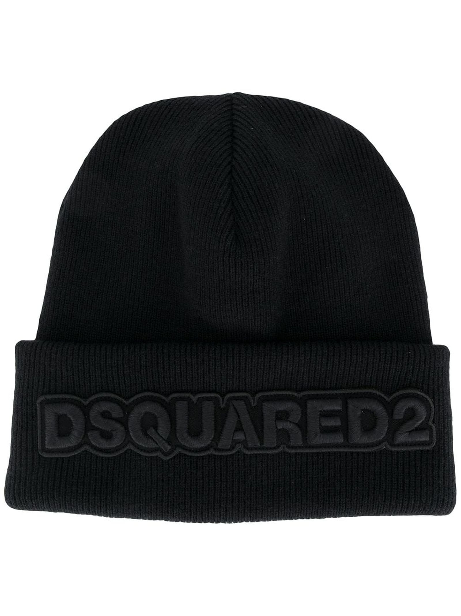 Dsquared2 Black Wool Embroidered Logo Beanie
