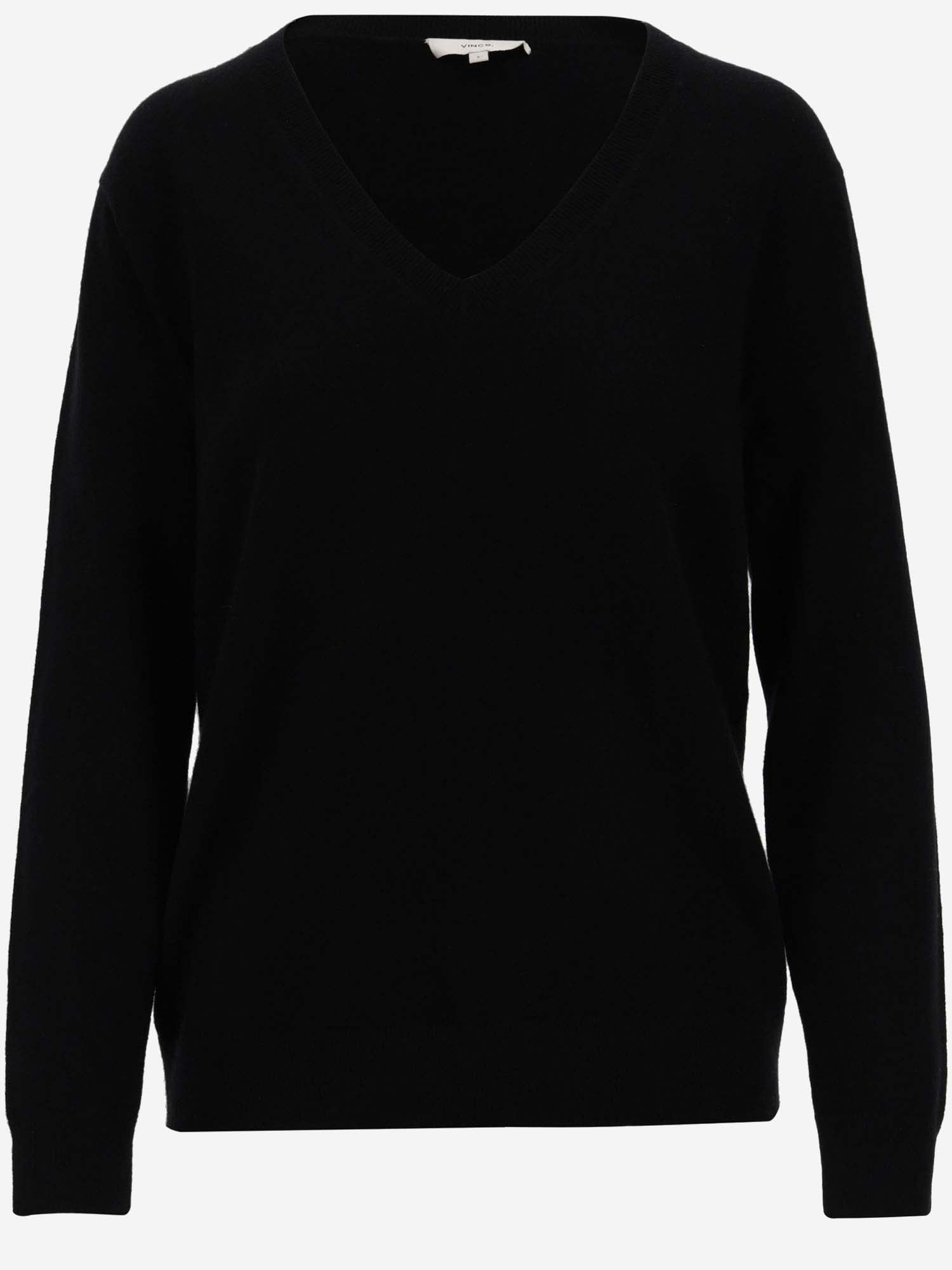 Vince Pure Cashmere V-neck Pullover With Ribbed Edges In Black
