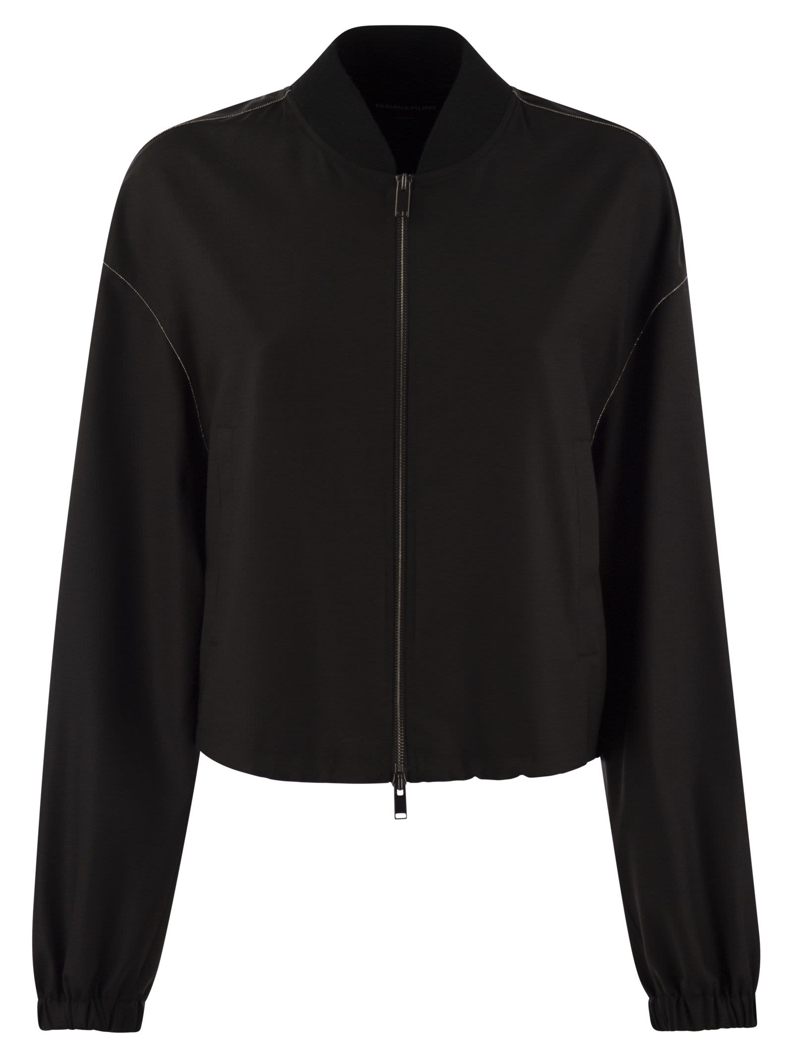 Shop Fabiana Filippi Bomber Jacket With Knitted Collar In Black