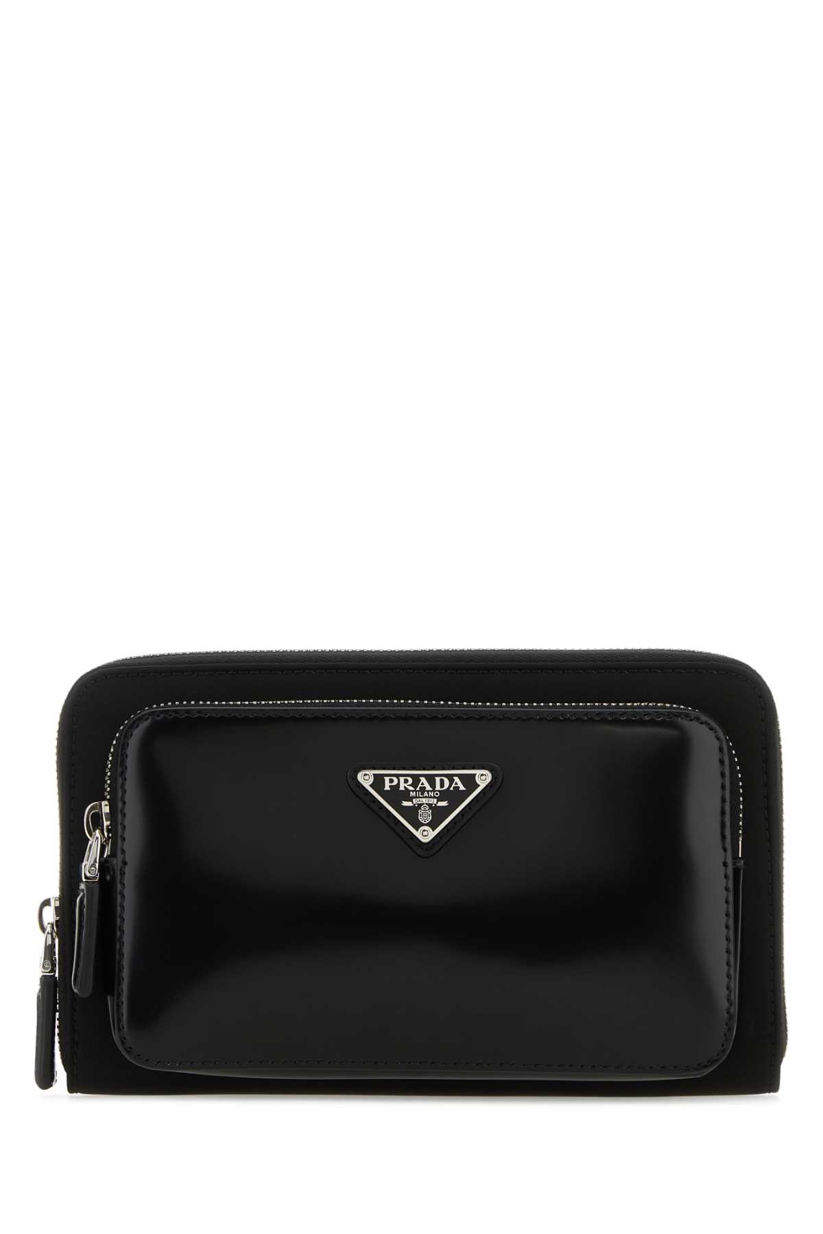 Black Leather And Re-nylon Belt Bag