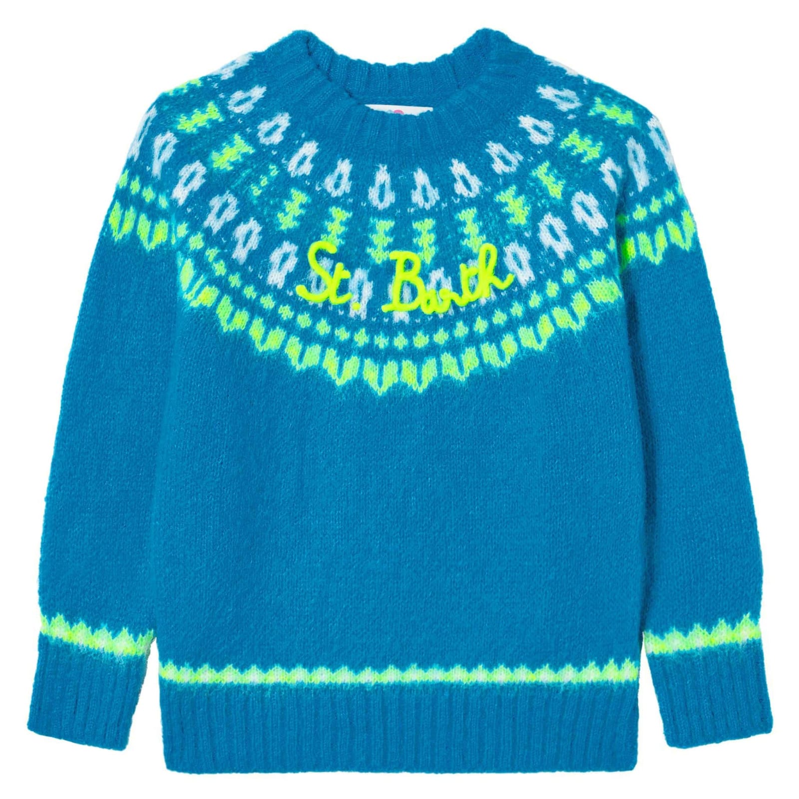 Mc2 Saint Barth Kids' Girl Brushed Crewneck Sweater With Nordic Jacquard
