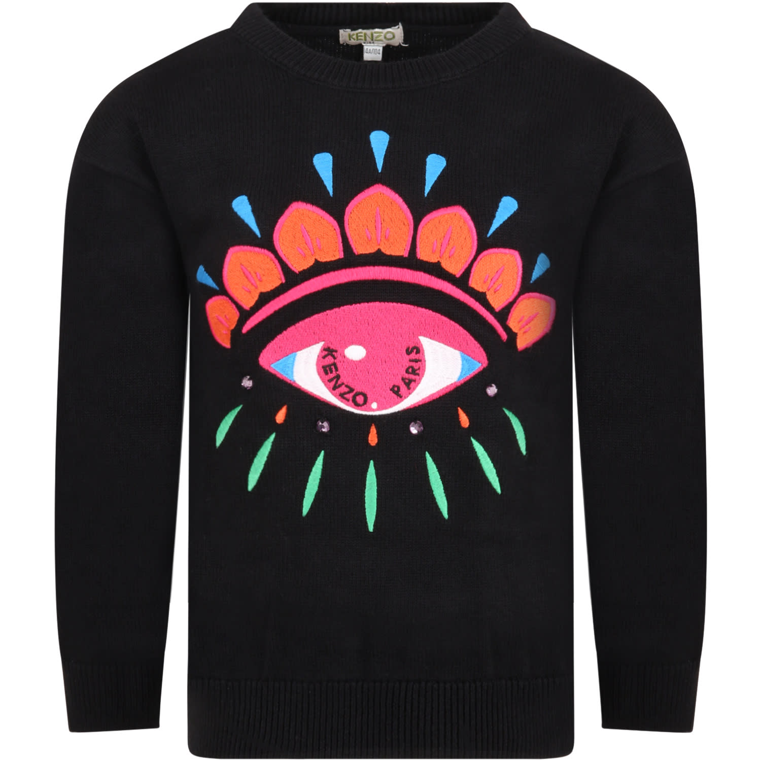 Kenzo Kids Black Sweater For Girl With Iconic Eye