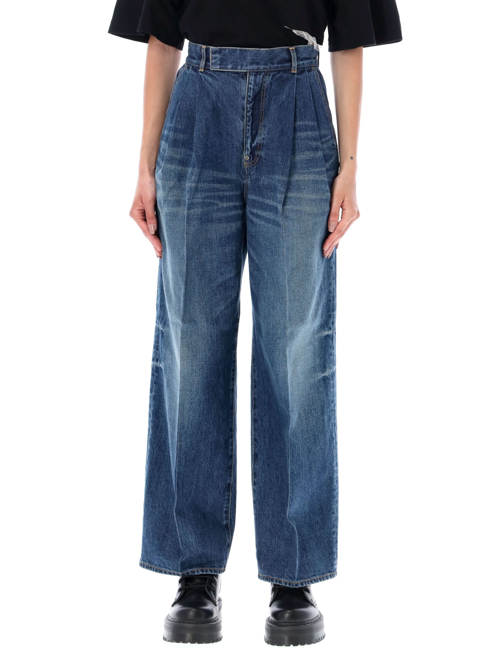 UNDERCOVER PLEATED DENIM JEANS
