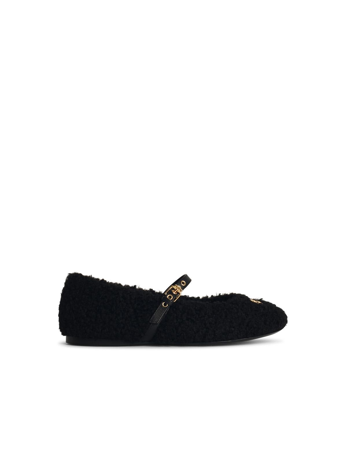 Black Polyester Ballet Flats