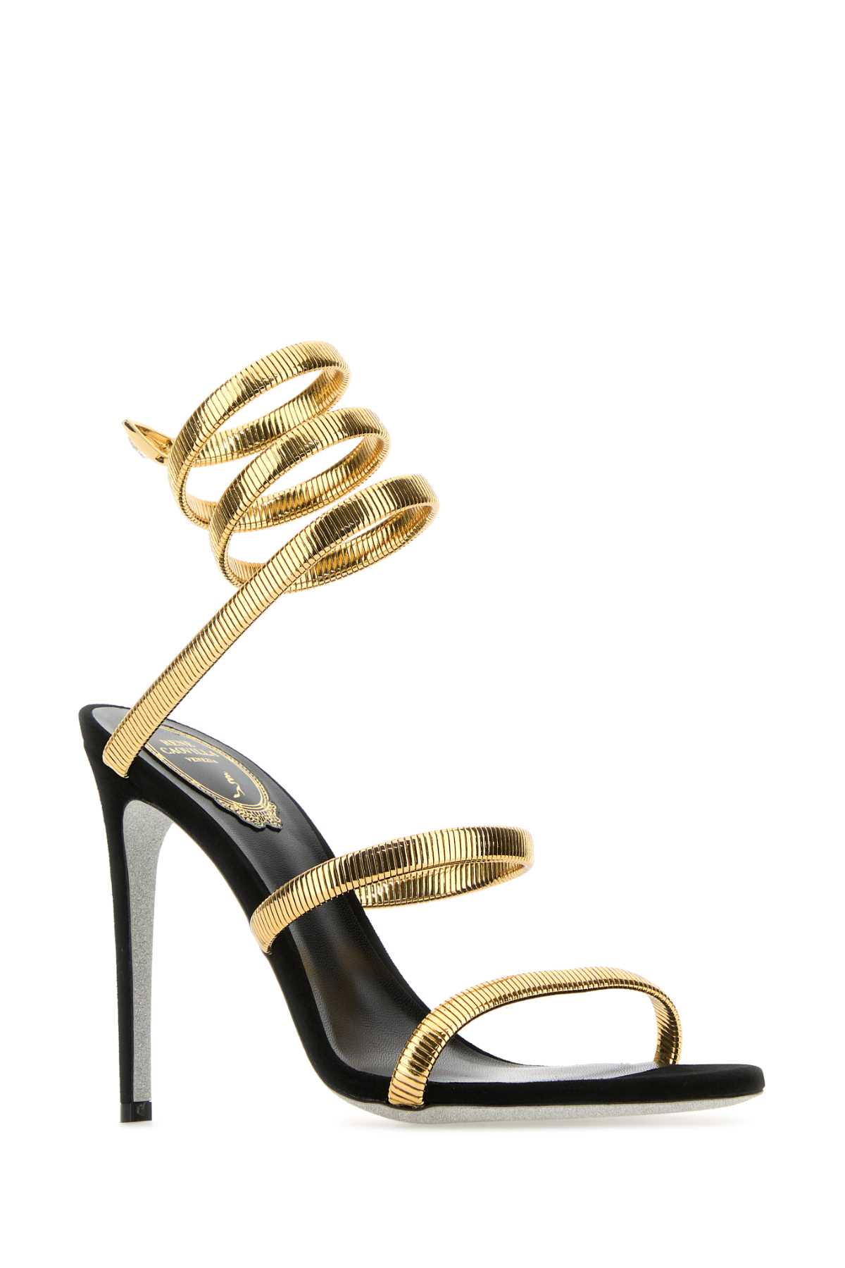 René Caovilla Gold Metal Juniper Sandals In Blackgold
