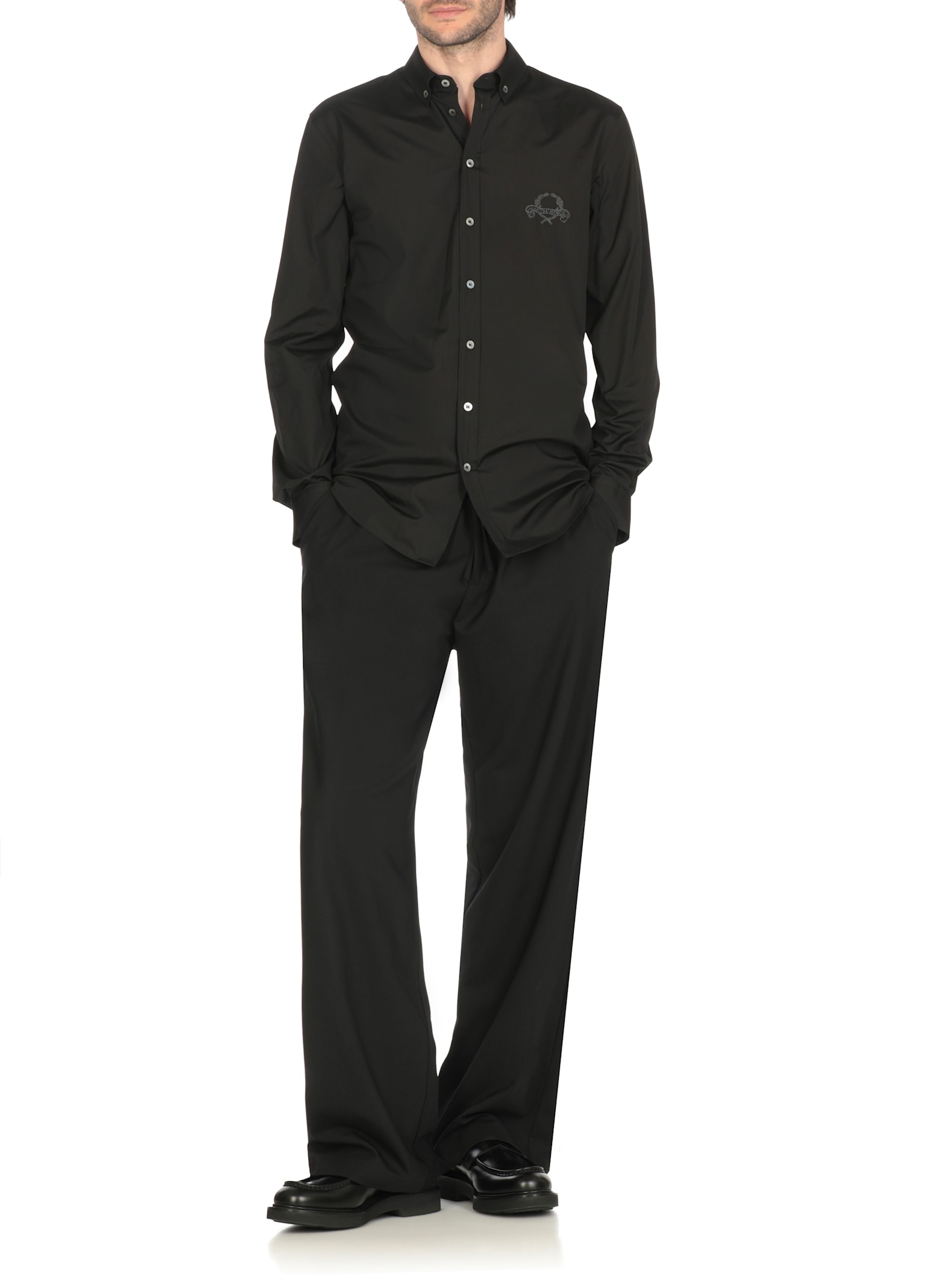 Moschino Cotton Shirt Button-down Collar Short Sleeves In Black