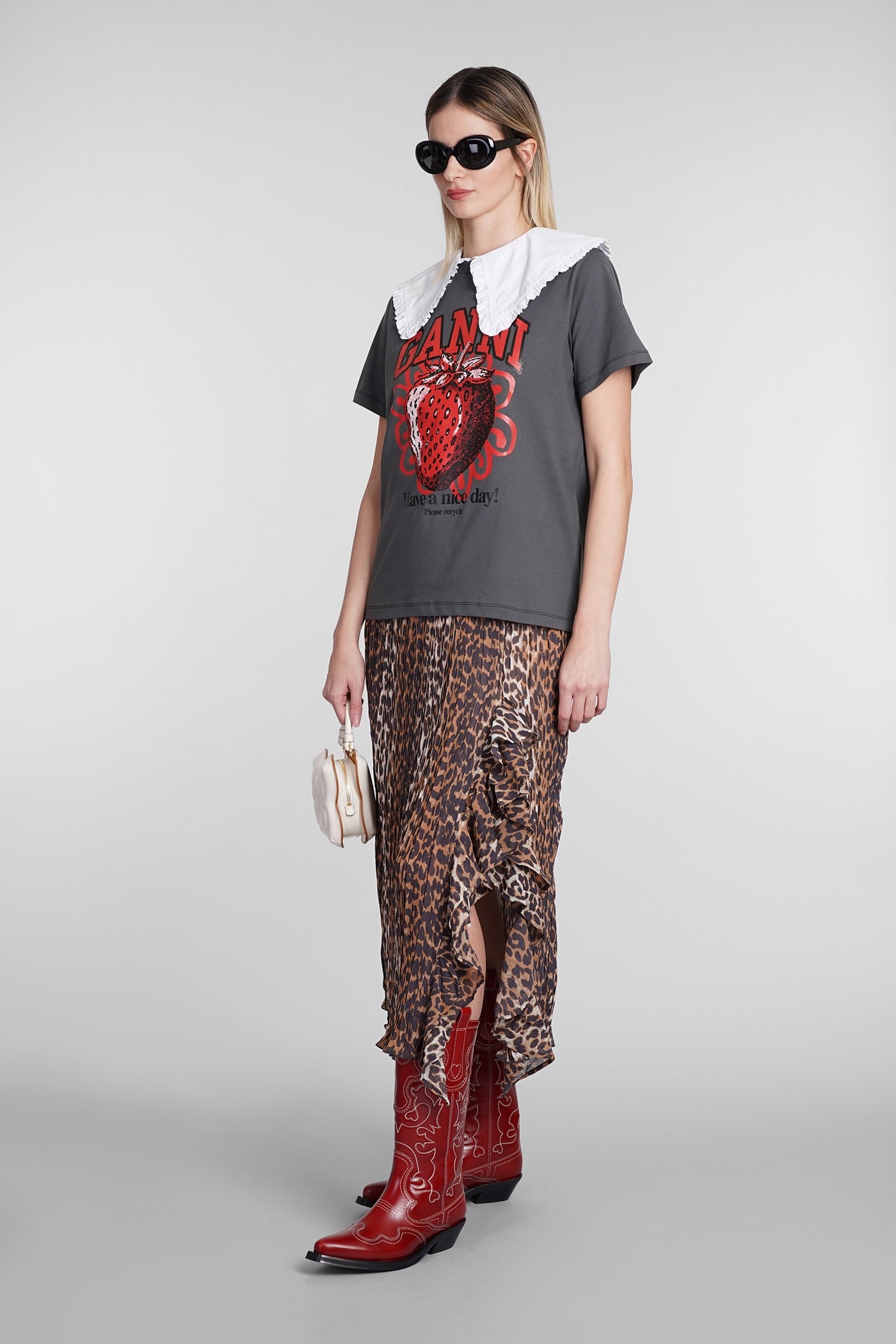 Shop Ganni Skirt In Animalier Polyester