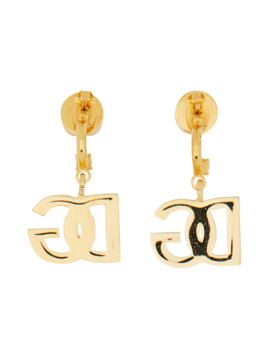 Shop Dolce & Gabbana Dg Logo Earrings With Rhinestones In Gold