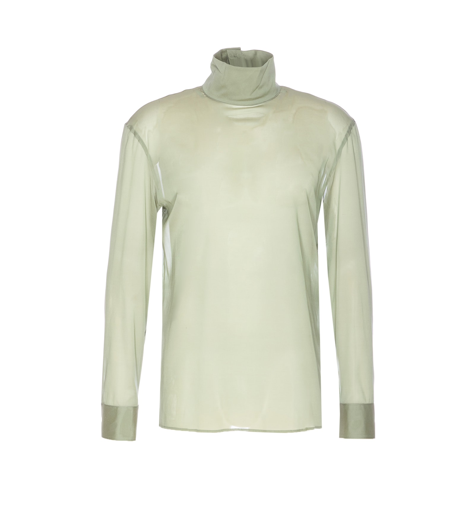 Gucci High Neck Long Sleeve Sheer Shirt In Green