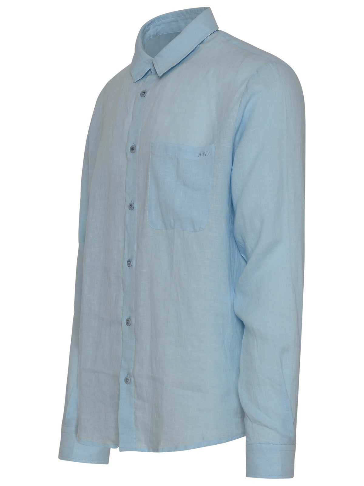 Shop Apc Light Blue Linen Cassel Shirt In Azzurro