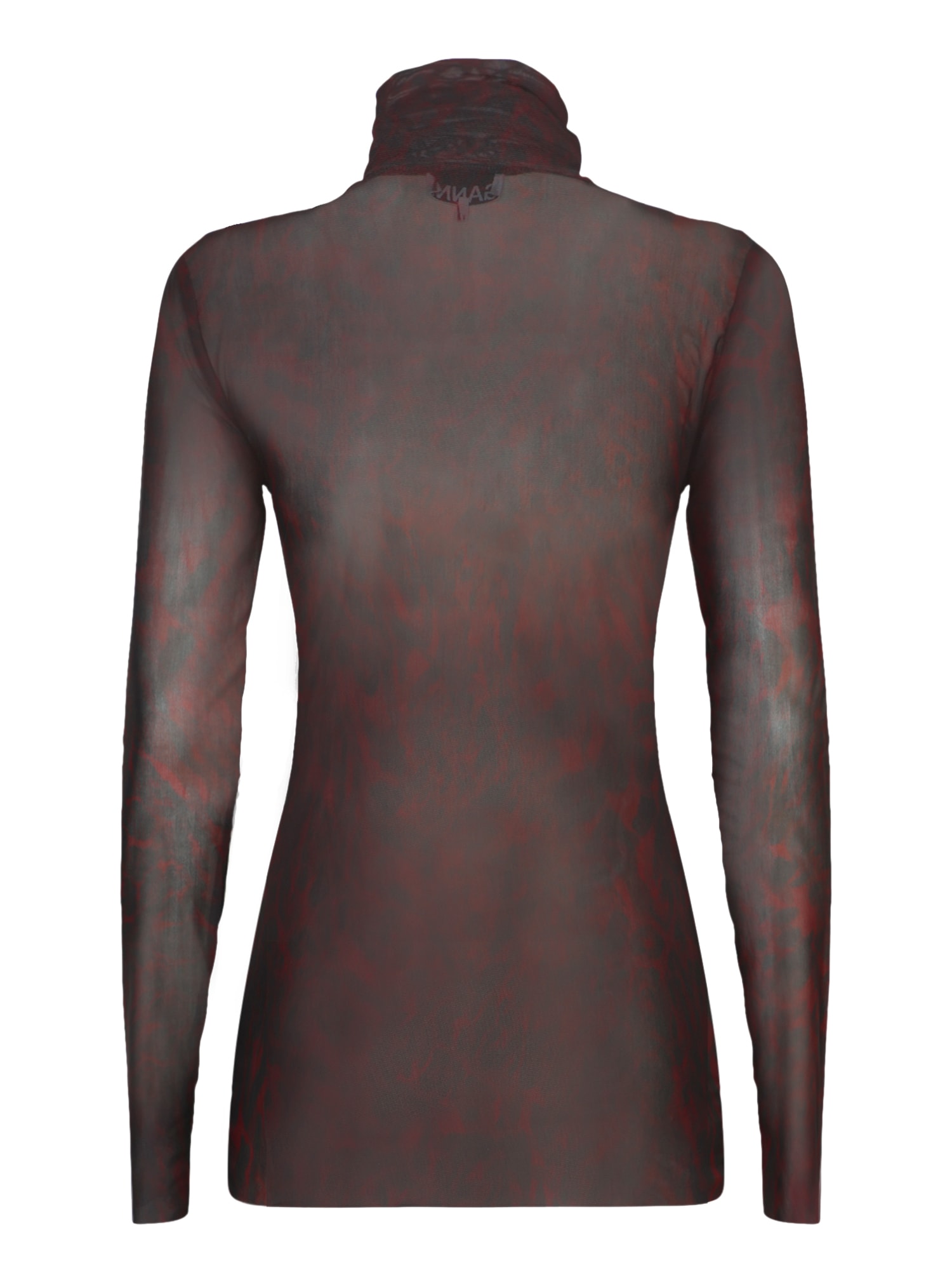 Ganni Brown Mesh High Neck Top In Brown