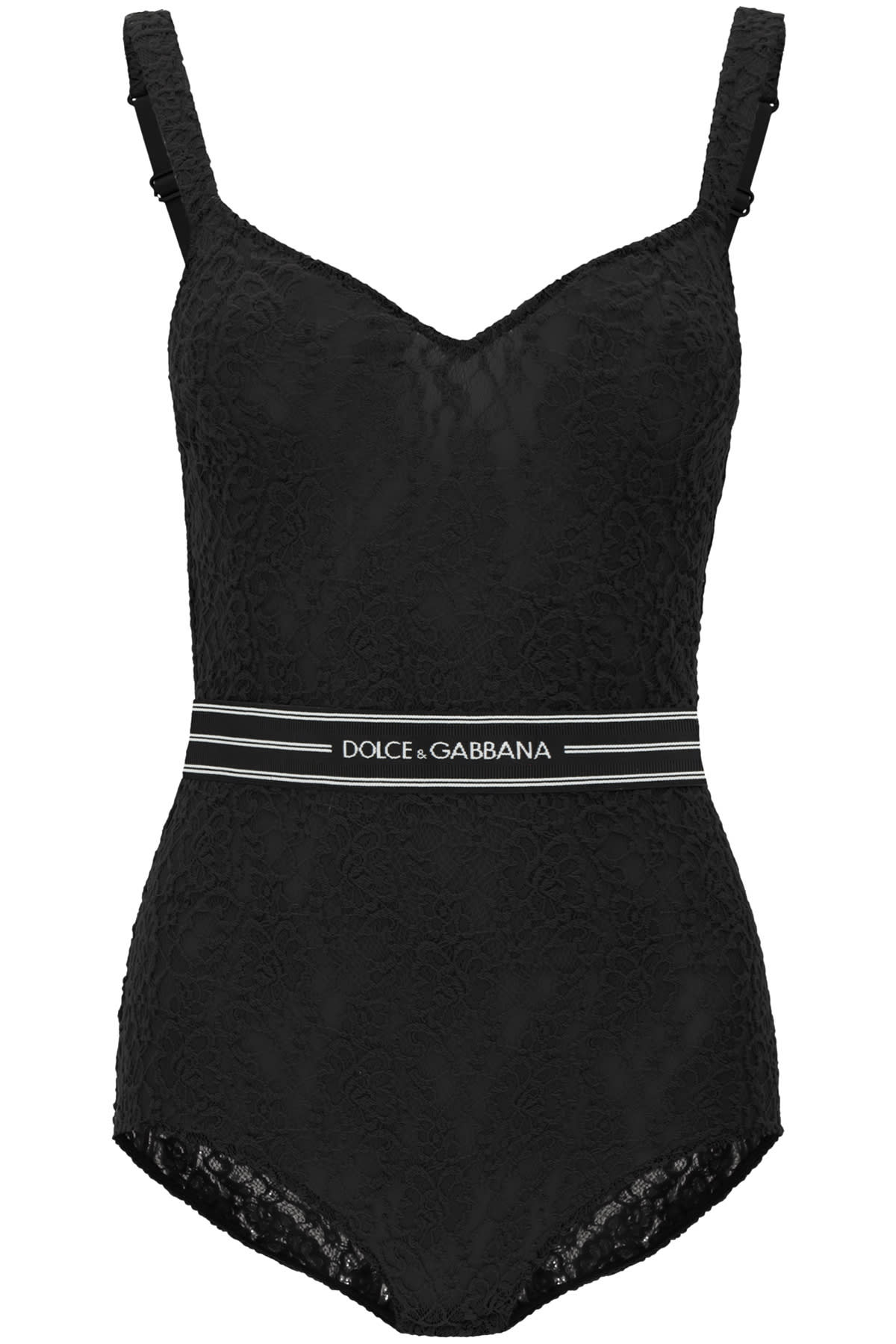 DOLCE & GABBANA LACE BODYSUIT WITH LOGO BAND,O9A14T FLMPS N0000
