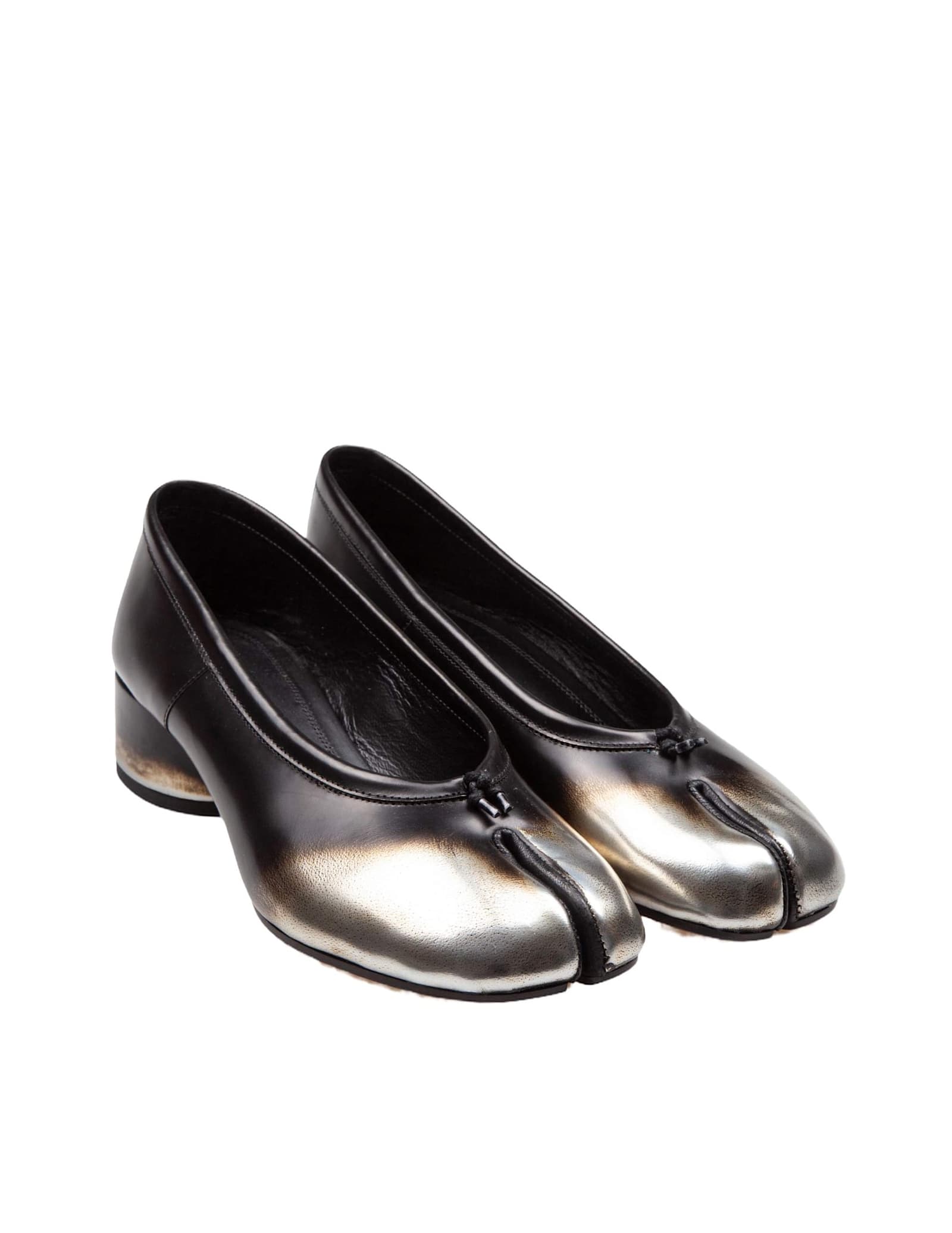 Shop Maison Margiela Tabi Ballerina In Metallic Leather In Black / Multiple