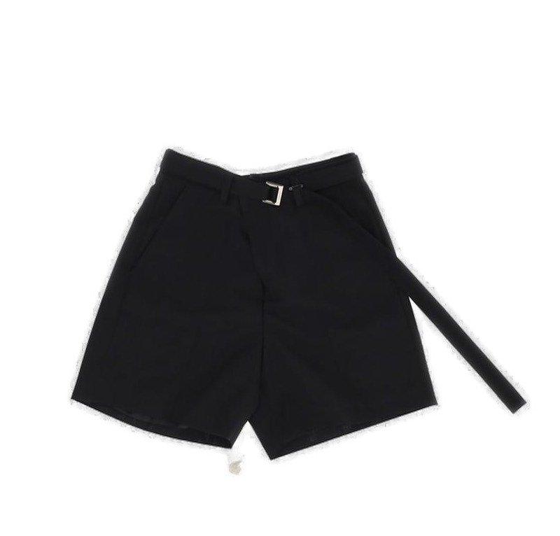 Shop Sacai Logo-engraved Belted Bermuda Shorts In Black