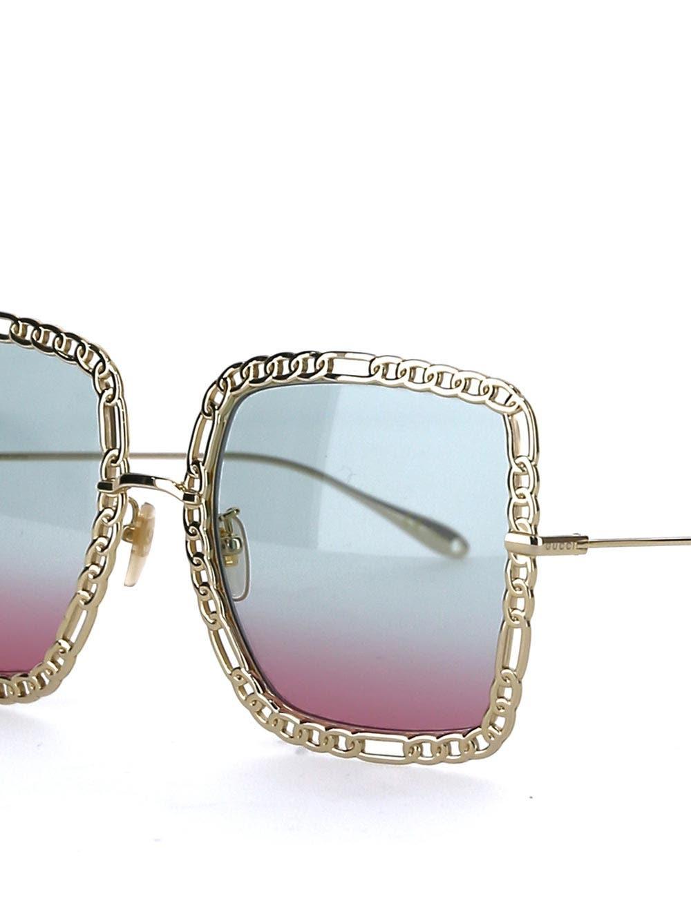 Gucci Occhiale Da Sole Rettangolare Con Catena In Gold