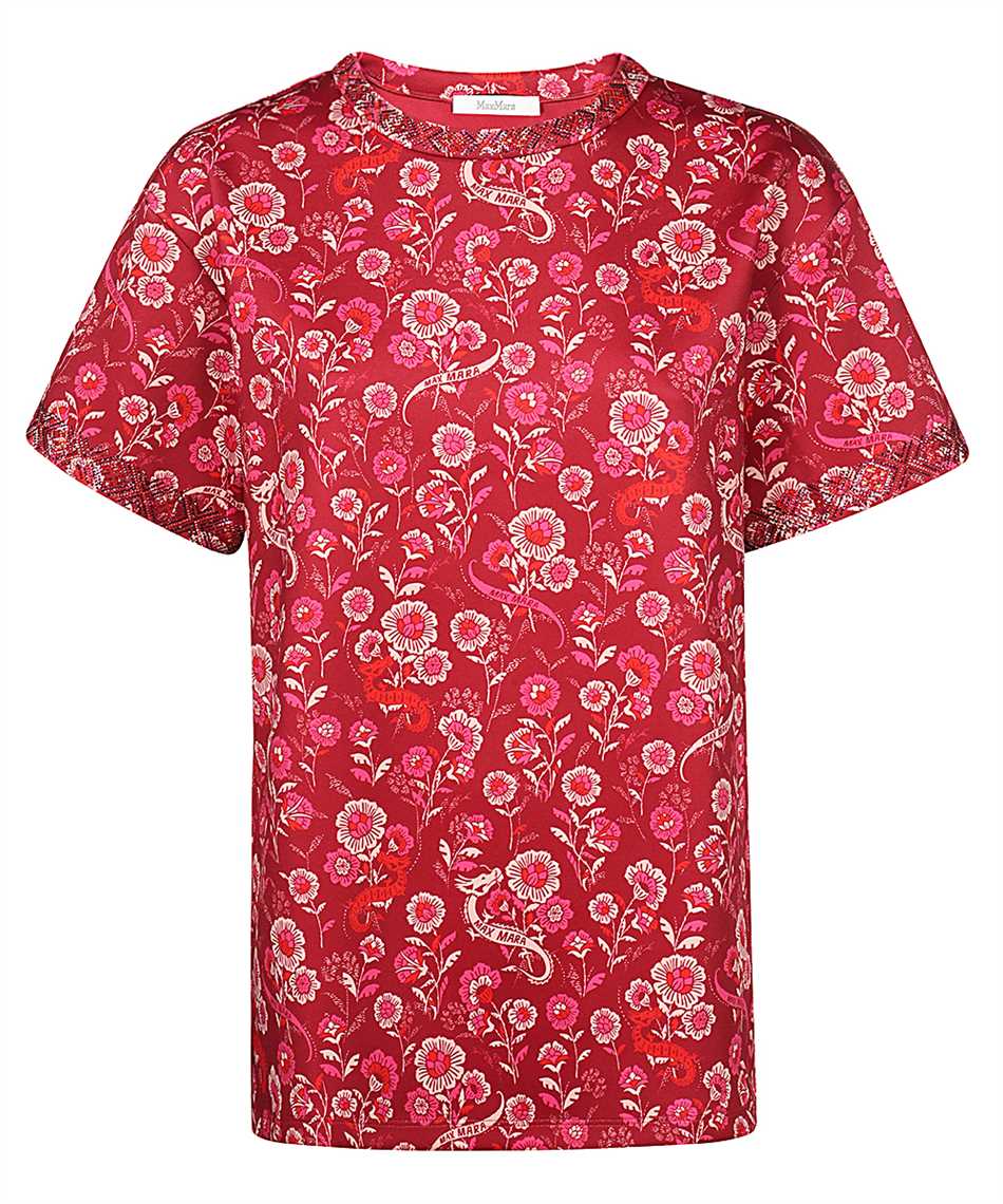 Max Mara Floral-print Crew-neck T-shirt In Burgundy