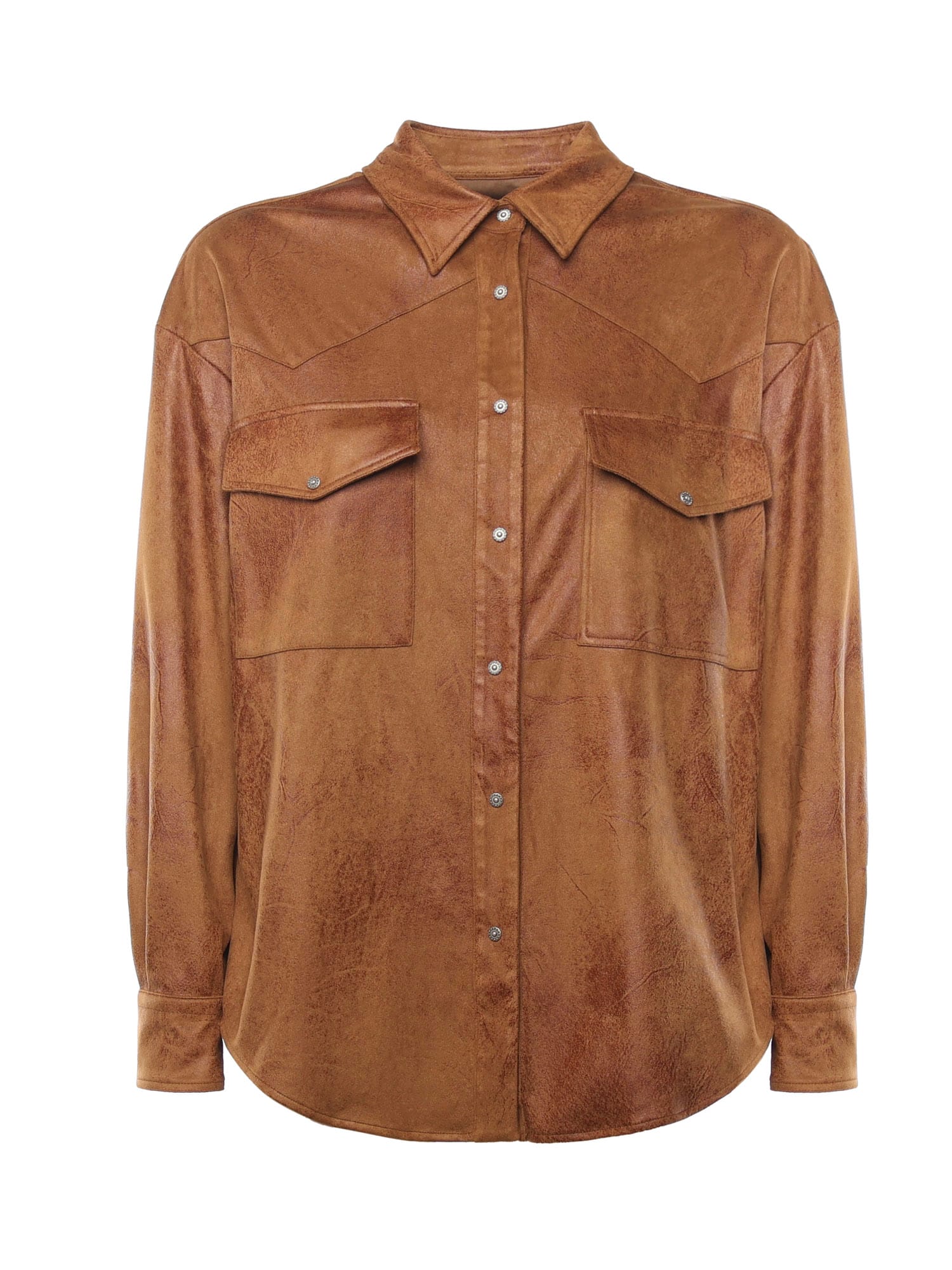 Dondup Stretch Polyester Blend Shirt In Brown