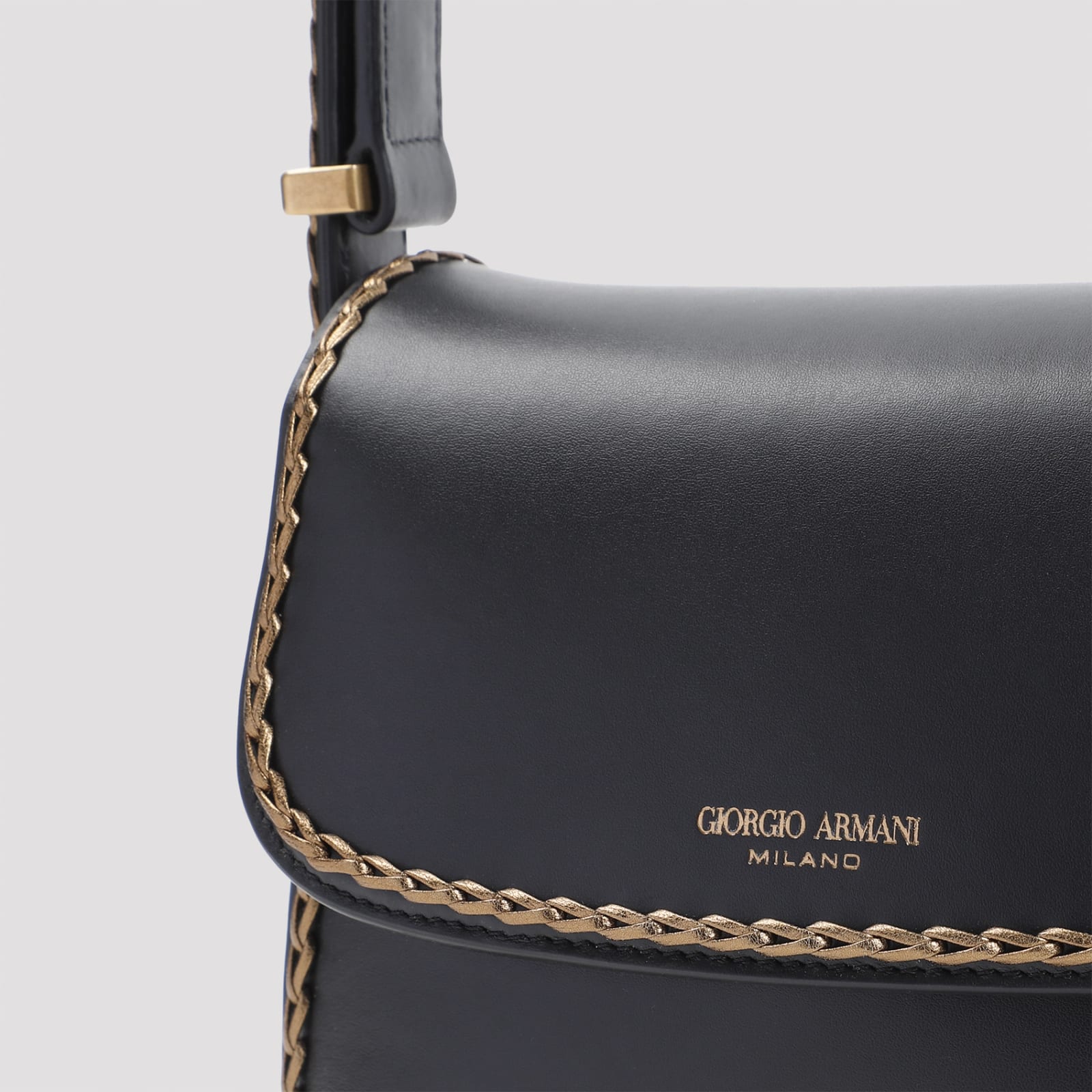 Shop Giorgio Armani Small Shoulder Bag In Nero Oro